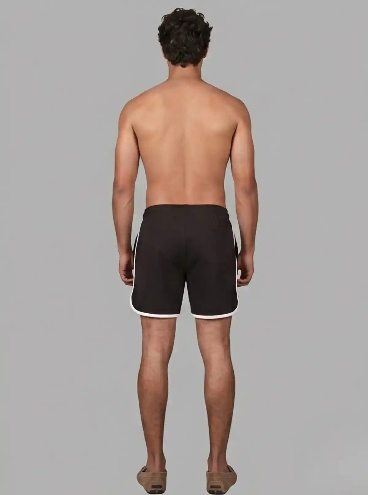 Men’s Black Cotton Fleece Shorts with White Piping – Boer & Fitch