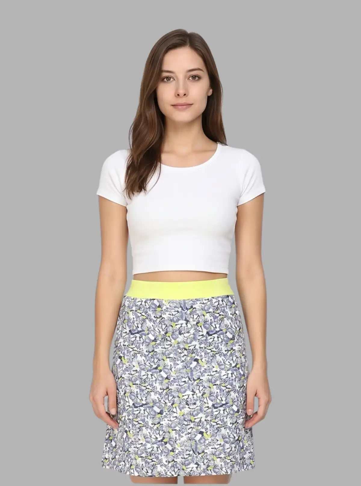 Women's Yellow Floral Cotton Jersey Skirt with Waist Band – Breezy & Bold