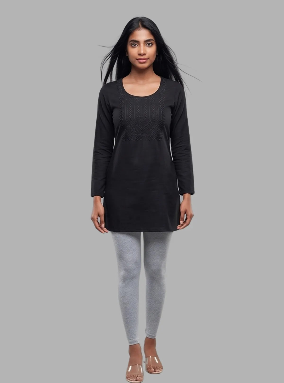 Women's Grey Melange Ankle Legging – Cotton Elastane Jersey by Boer & Fitch
