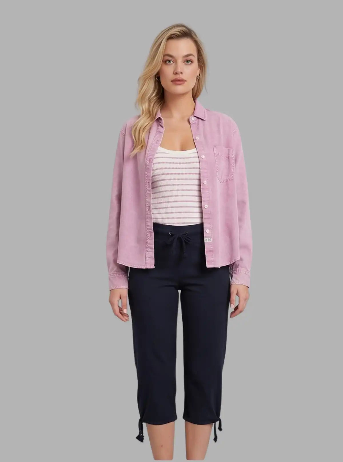 Women’s Navy Relaxed Fit Cotton Jersey Capri – Breathable Everyday Essential