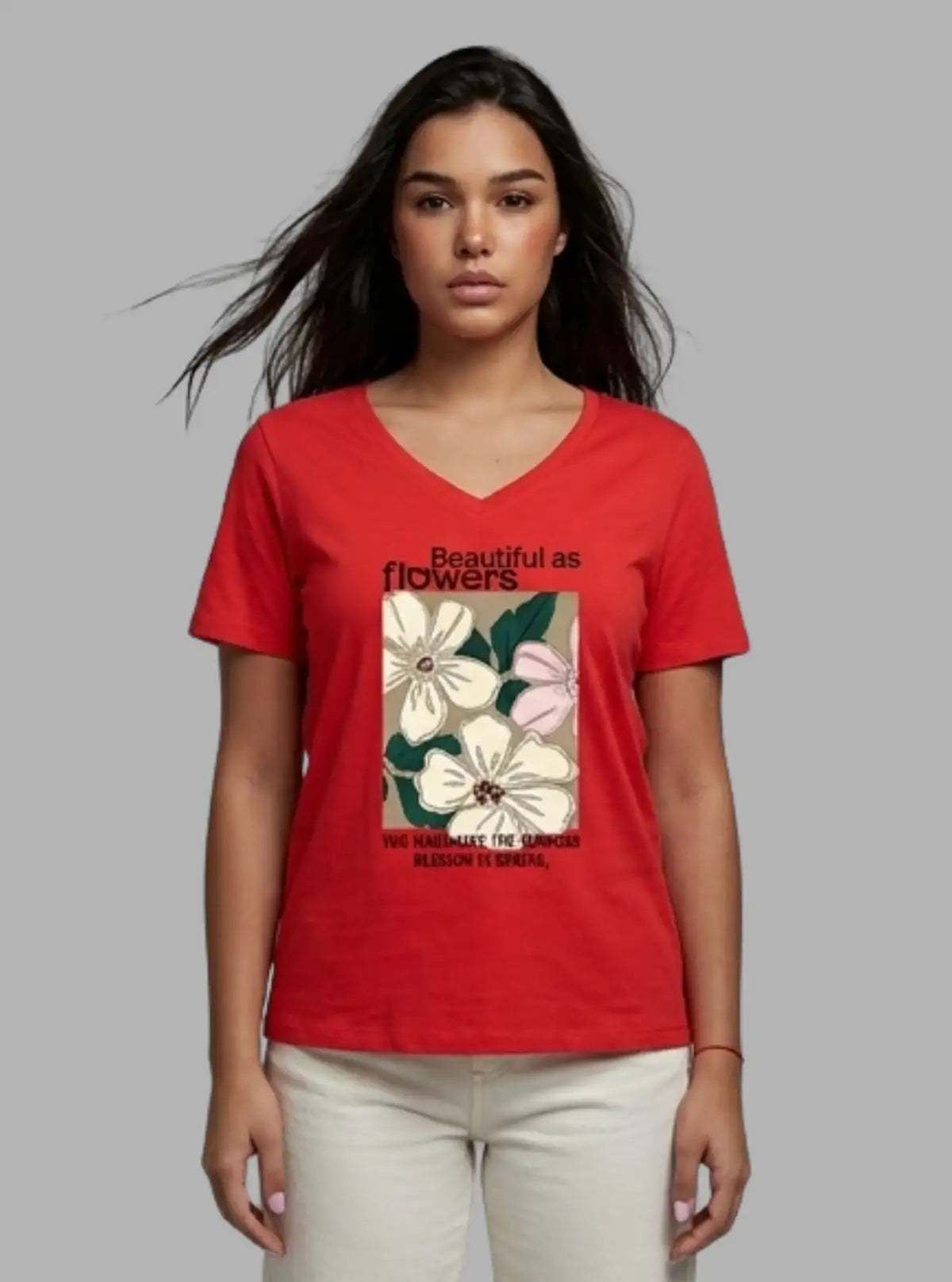 Women’s Coral Chest Printed V-Neck Short Sleeve Cotton Jersey T-Shirt by Boer and Fitch