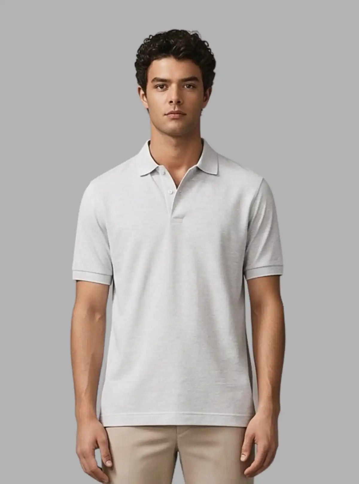 Men’s White Melange Polo T-Shirt with Collar & Cuff | 100% Cotton Piqué Knit | Boer & Fitch