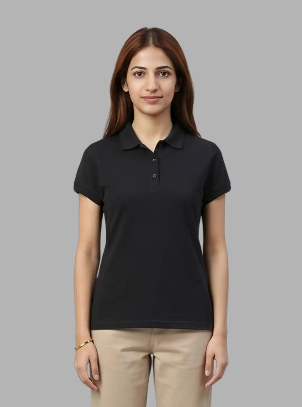 Women's Black Polo T-Shirt with Short Sleeves in Cotton Piqué Fabric | Boer & Fitch