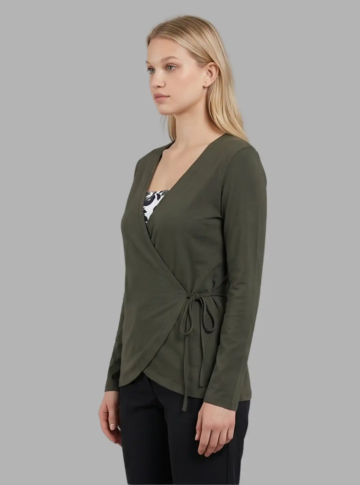 Women's Dark Green Front Knot Shrug in 100% Cotton Feather Touch Fabric