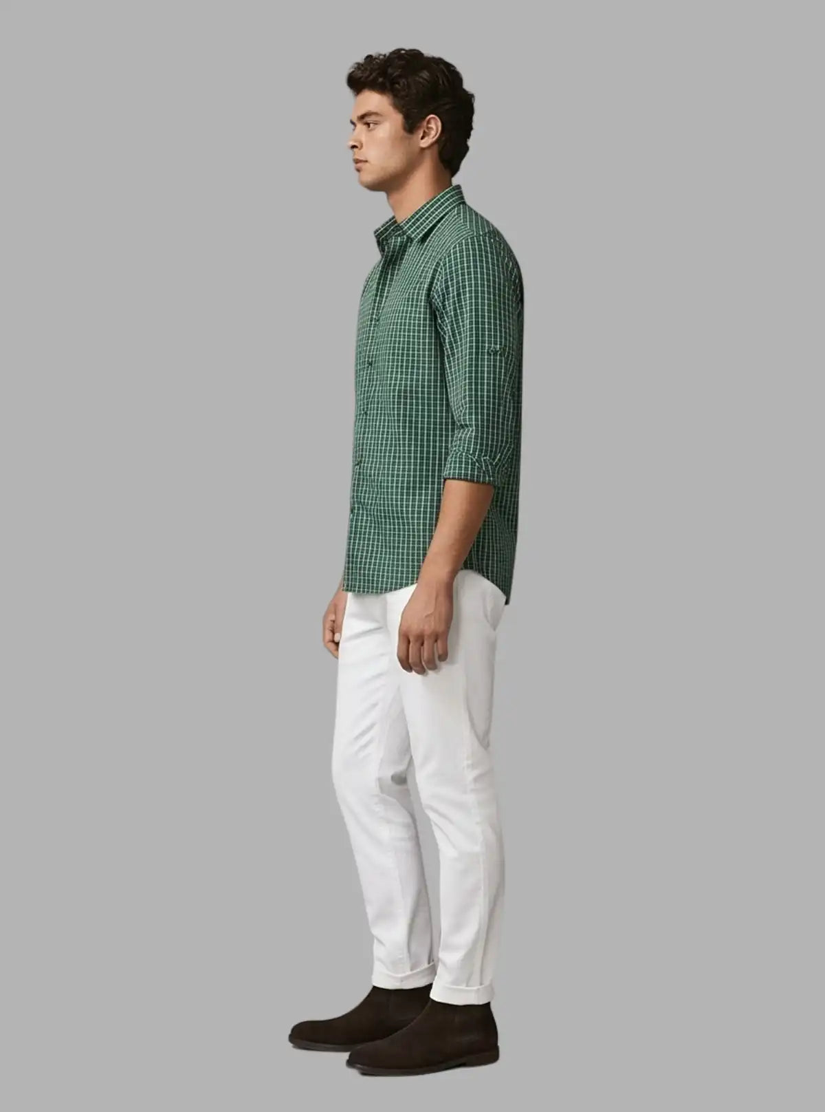 Green Micro Checked Slim Fit Full Sleeve Shirt for Men – Casual & Smart by Boer and Fitch