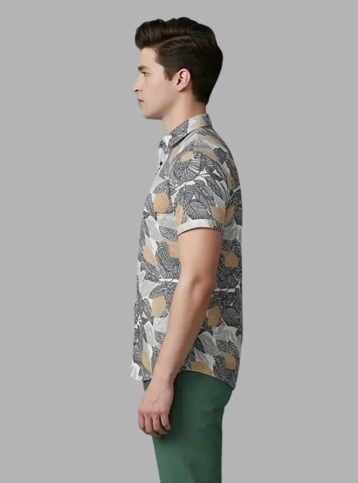 Men’s Ash Leafy Printed Poly Shirt – Tropical-Inspired Slim Fit by Boer & Fitch