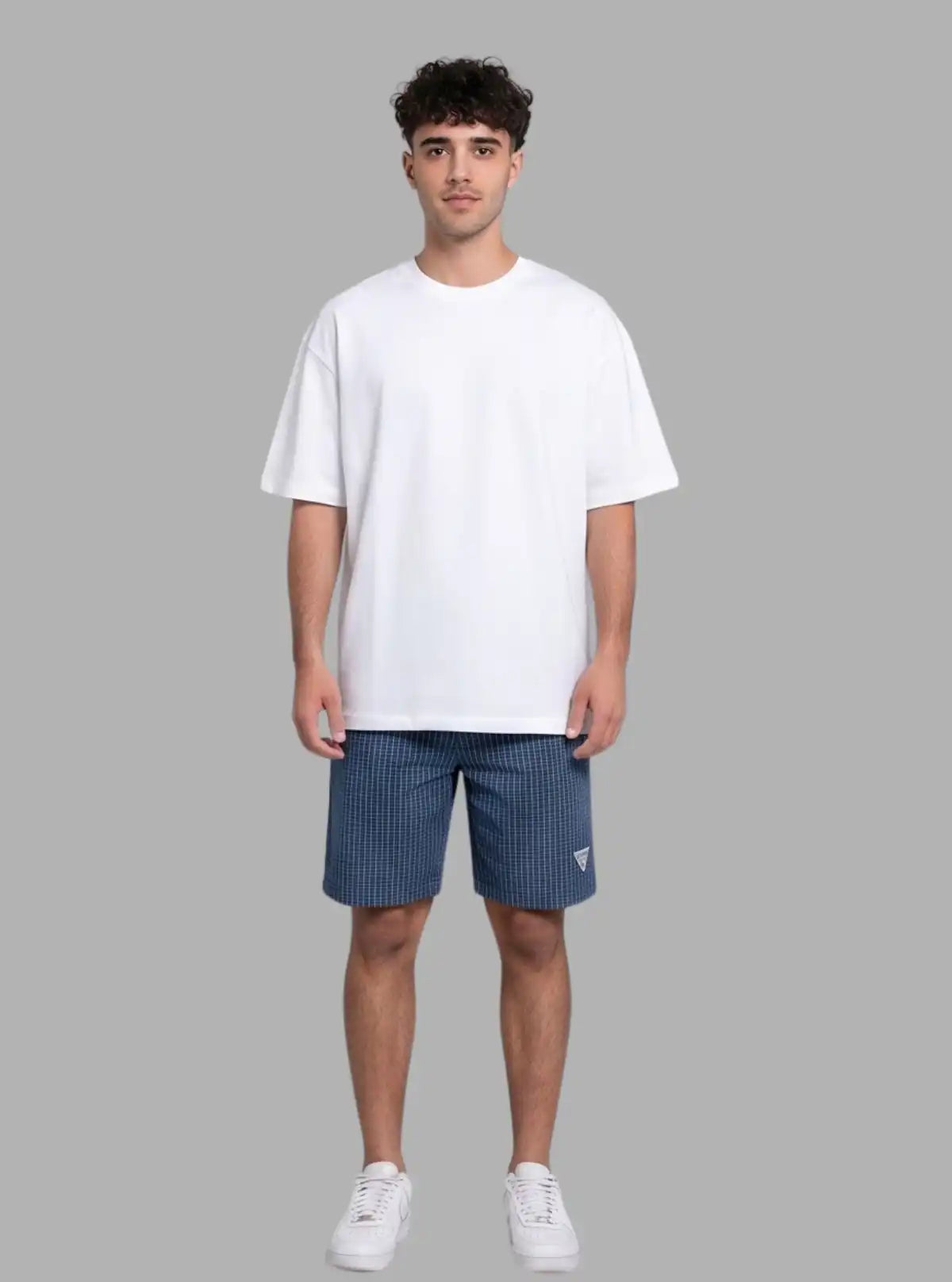 Blue Micro Checkered Shorts for Men – Casual Cotton Shorts by Boer and Fitch 