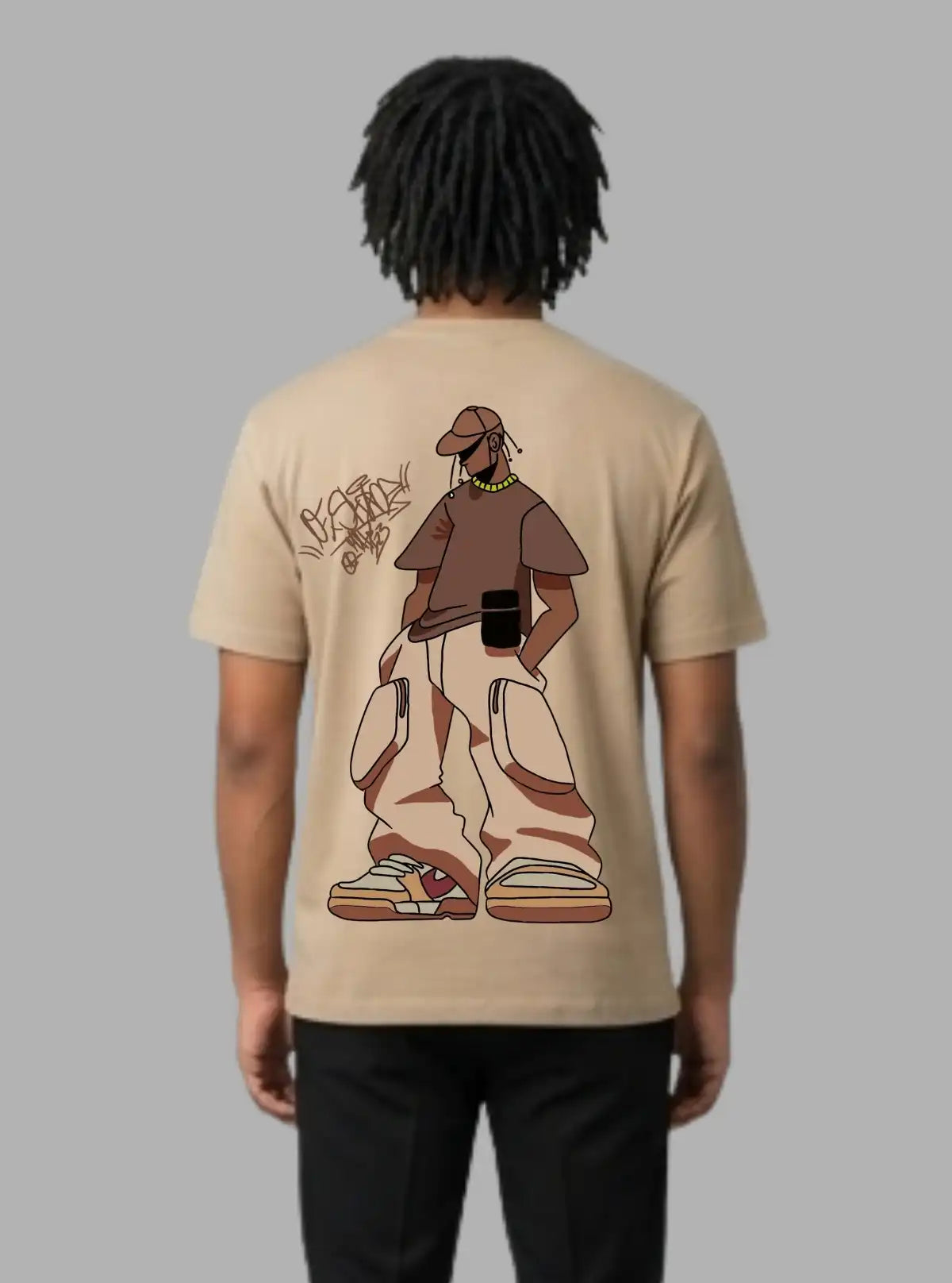 Boer and Fitch Men's Beige Streetwear Graphic Cotton T-Shirt | Crew Neck Tee