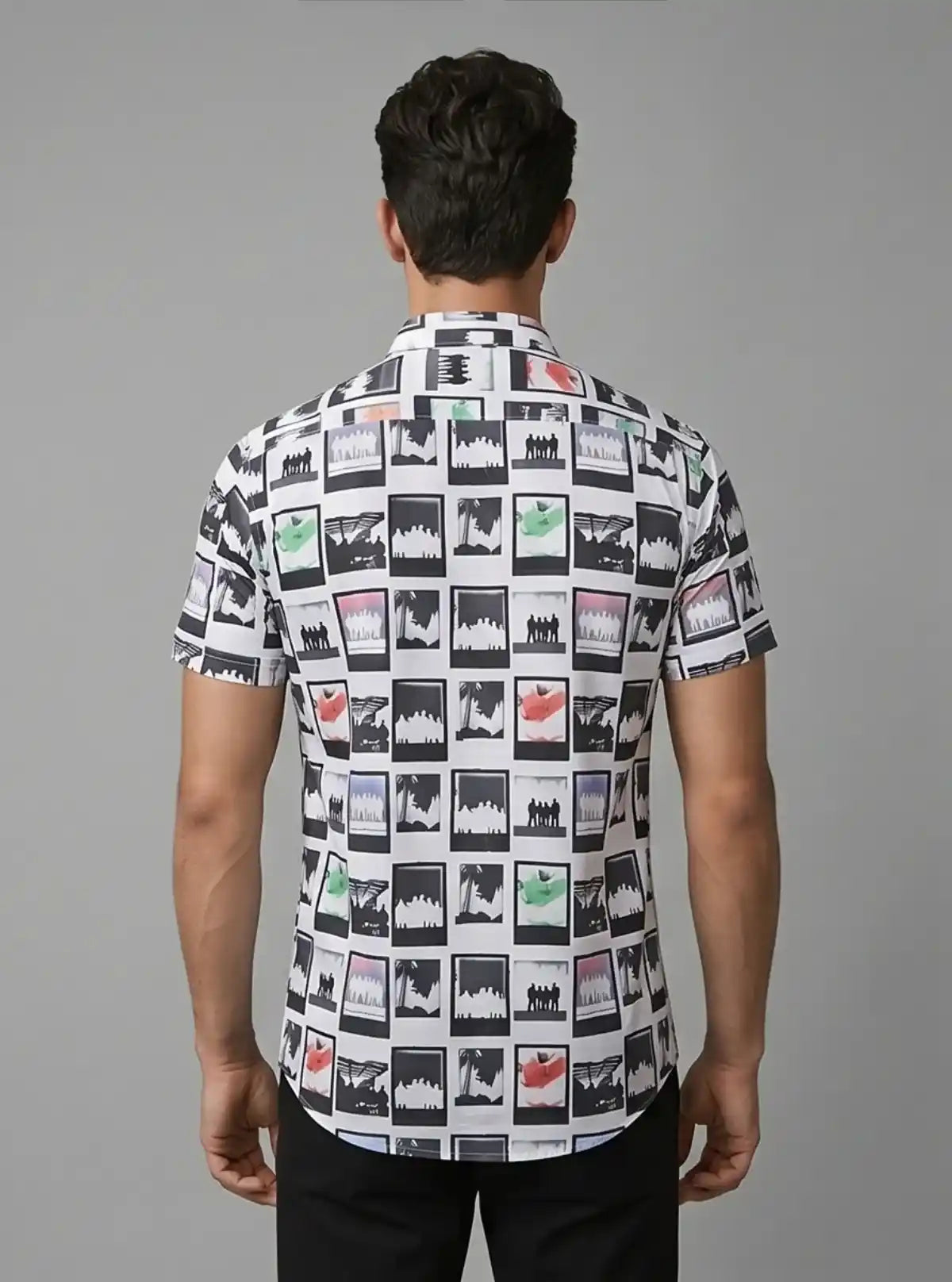 Men’s Squared Print Short Sleeve Shirt in Soft Poly Spun Fabric