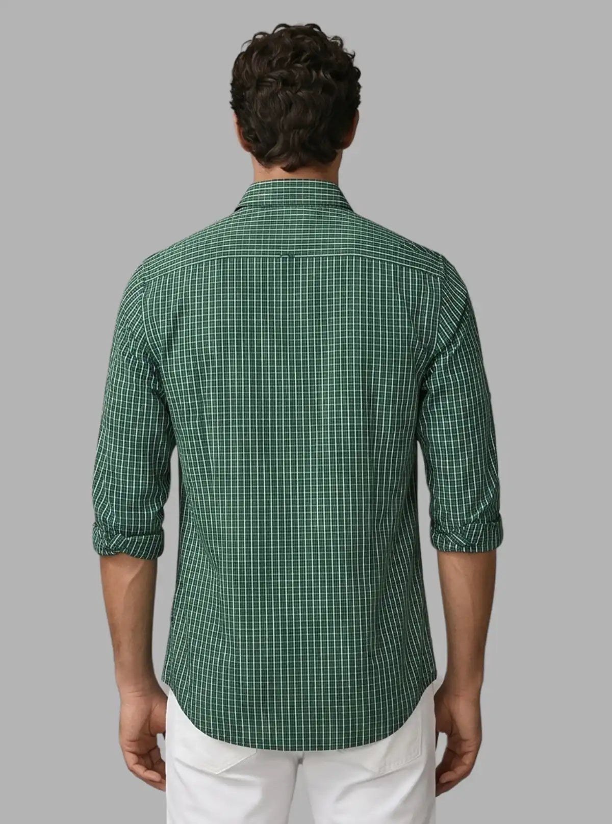 Green Micro Checked Slim Fit Full Sleeve Shirt for Men – Casual & Smart by Boer and Fitch