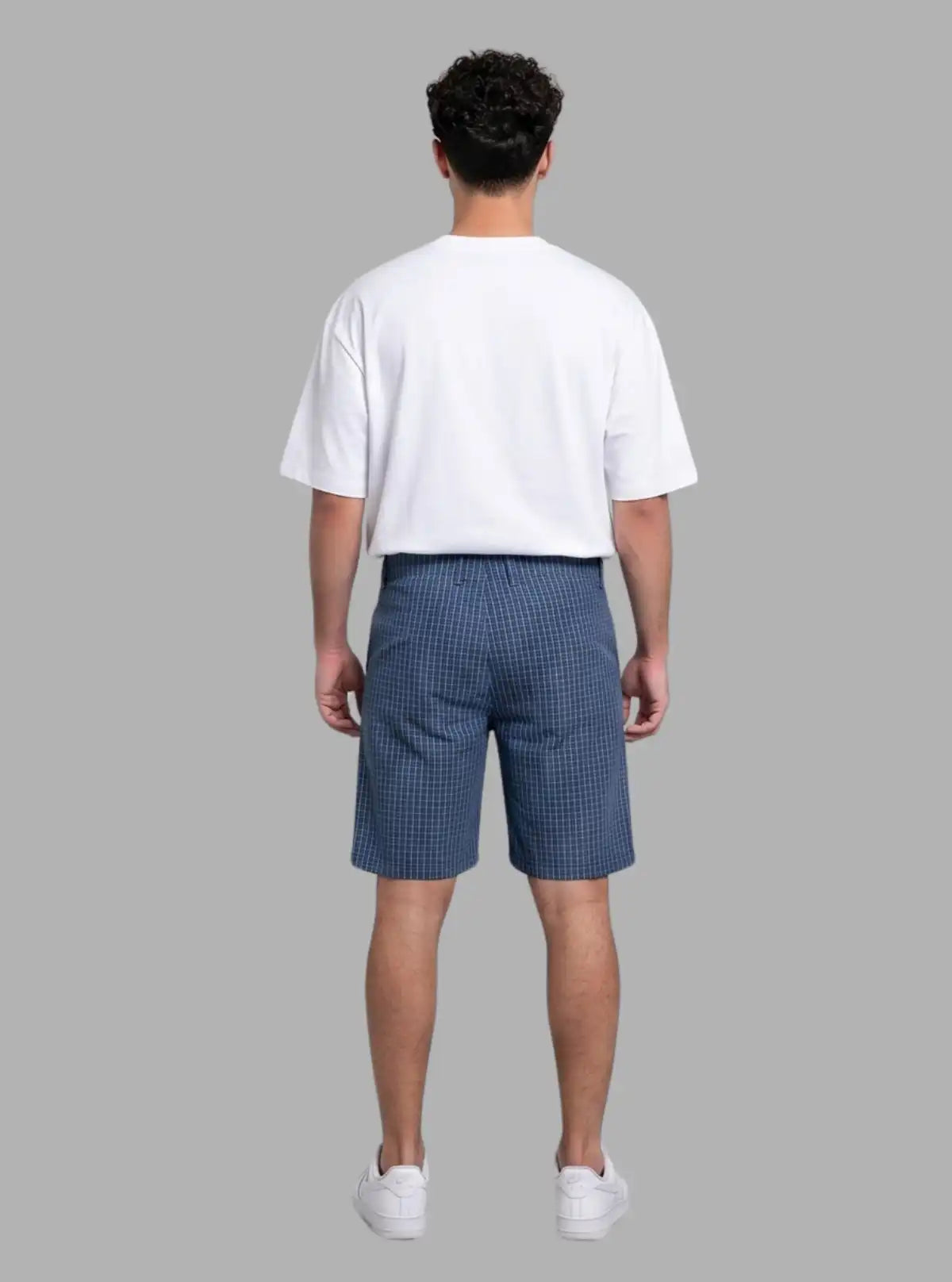 Blue Micro Checkered Shorts for Men – Casual Cotton Shorts by Boer and Fitch 