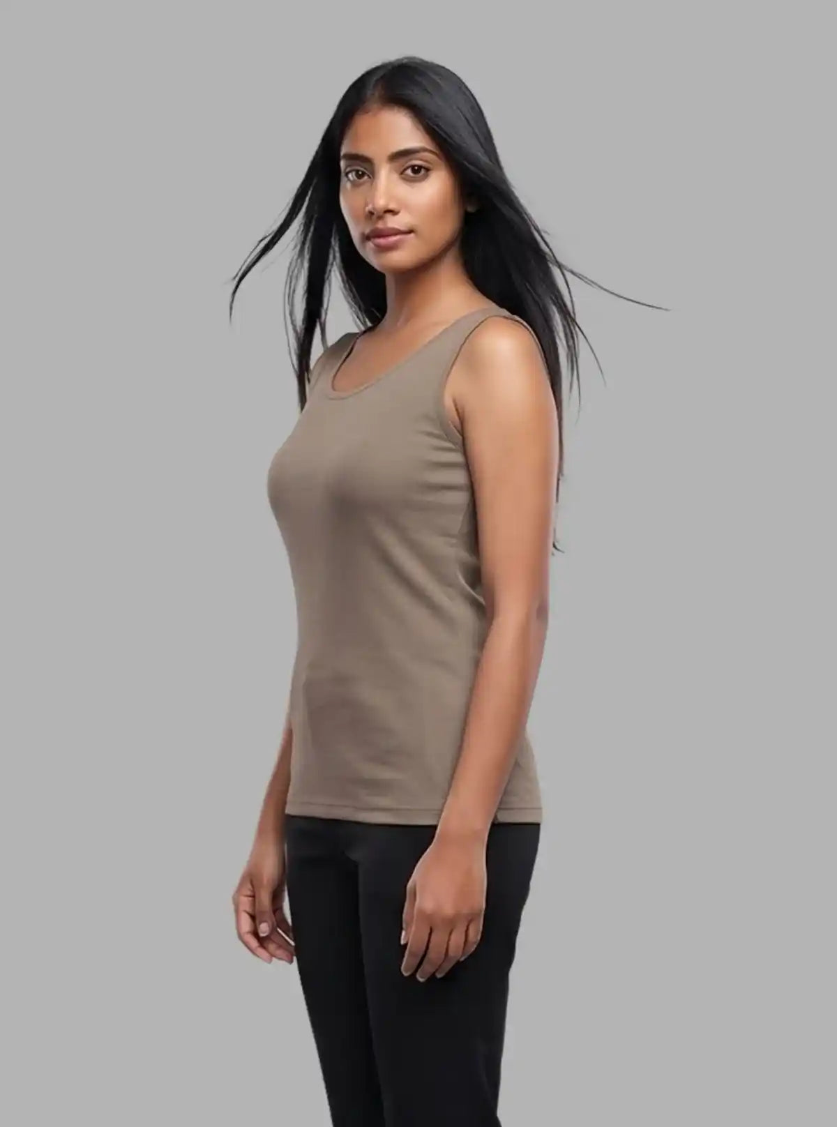 Women’s Solid Brown Sleeveless Stretch Top – Boer and Fitch