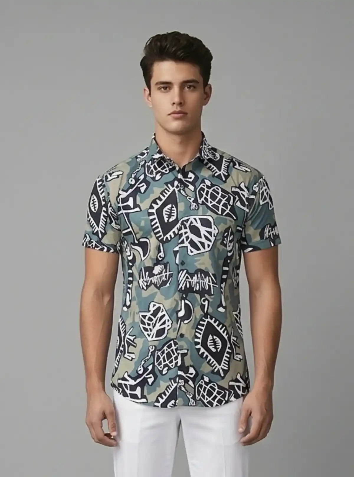 Men’s Short Sleeve Shirt with Multi-Color Tribal Print | Boer & Fitch
