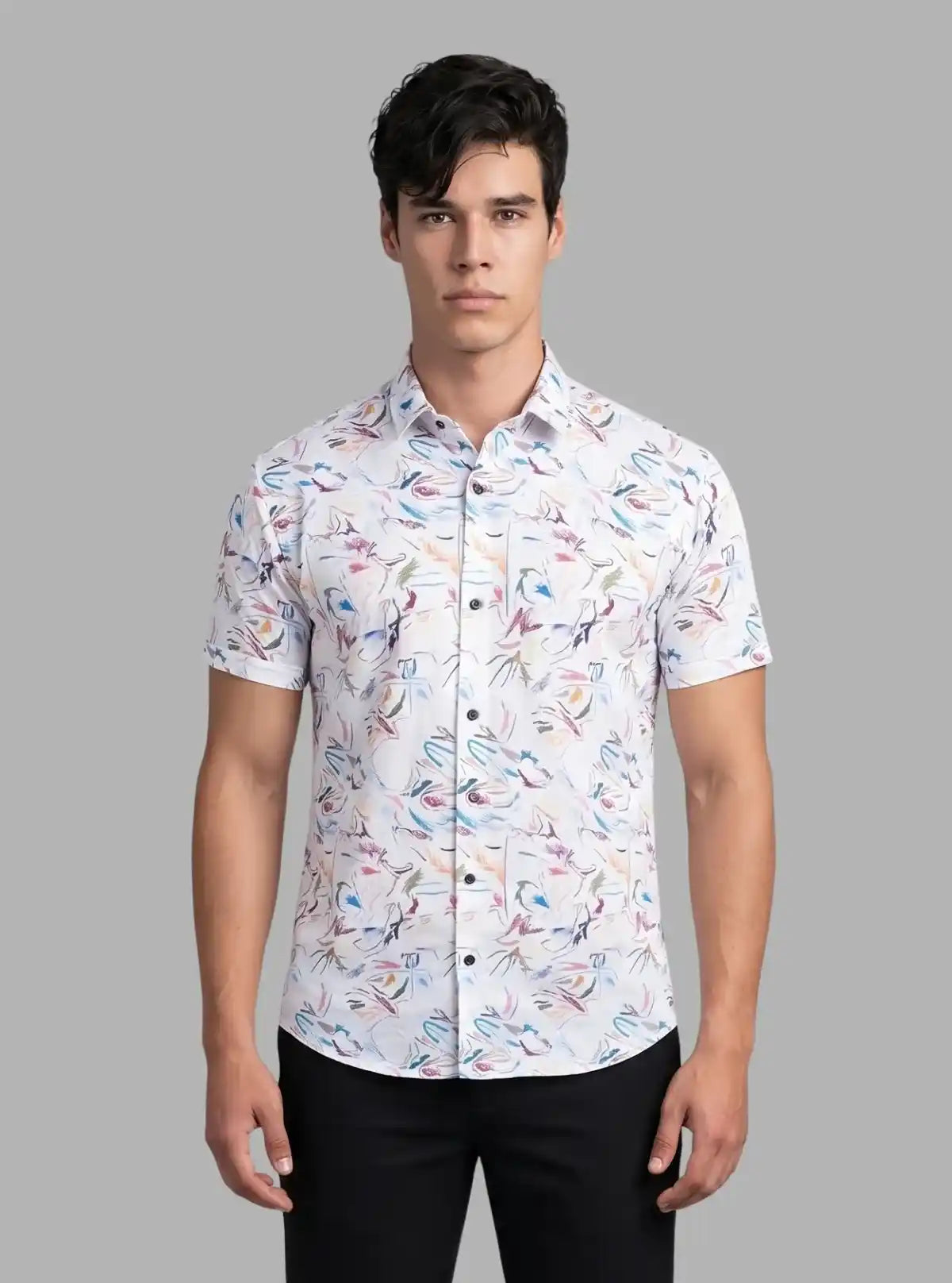 Men’s Multi Color Printed Poly Shirt – Vibrant & Stylish Casual Wear by Boer & Fitch