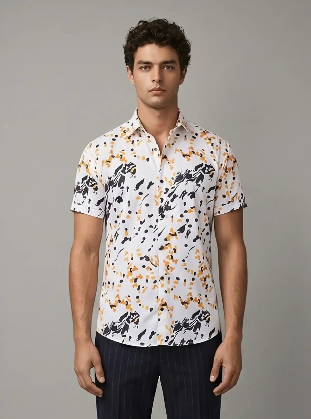 Men’s White Shirt with All-Over Graphic Print | Boer & Fitch