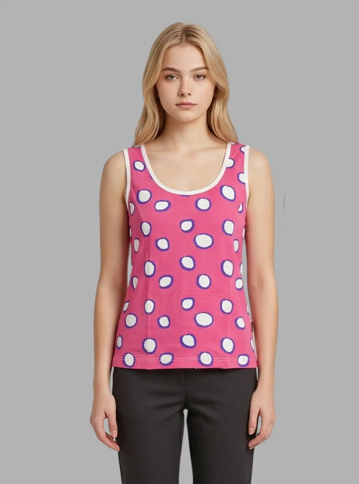 Women’s Fuchsia Dot Printed Sleeveless Top – Trendy & Comfortable | Boer & Fitch