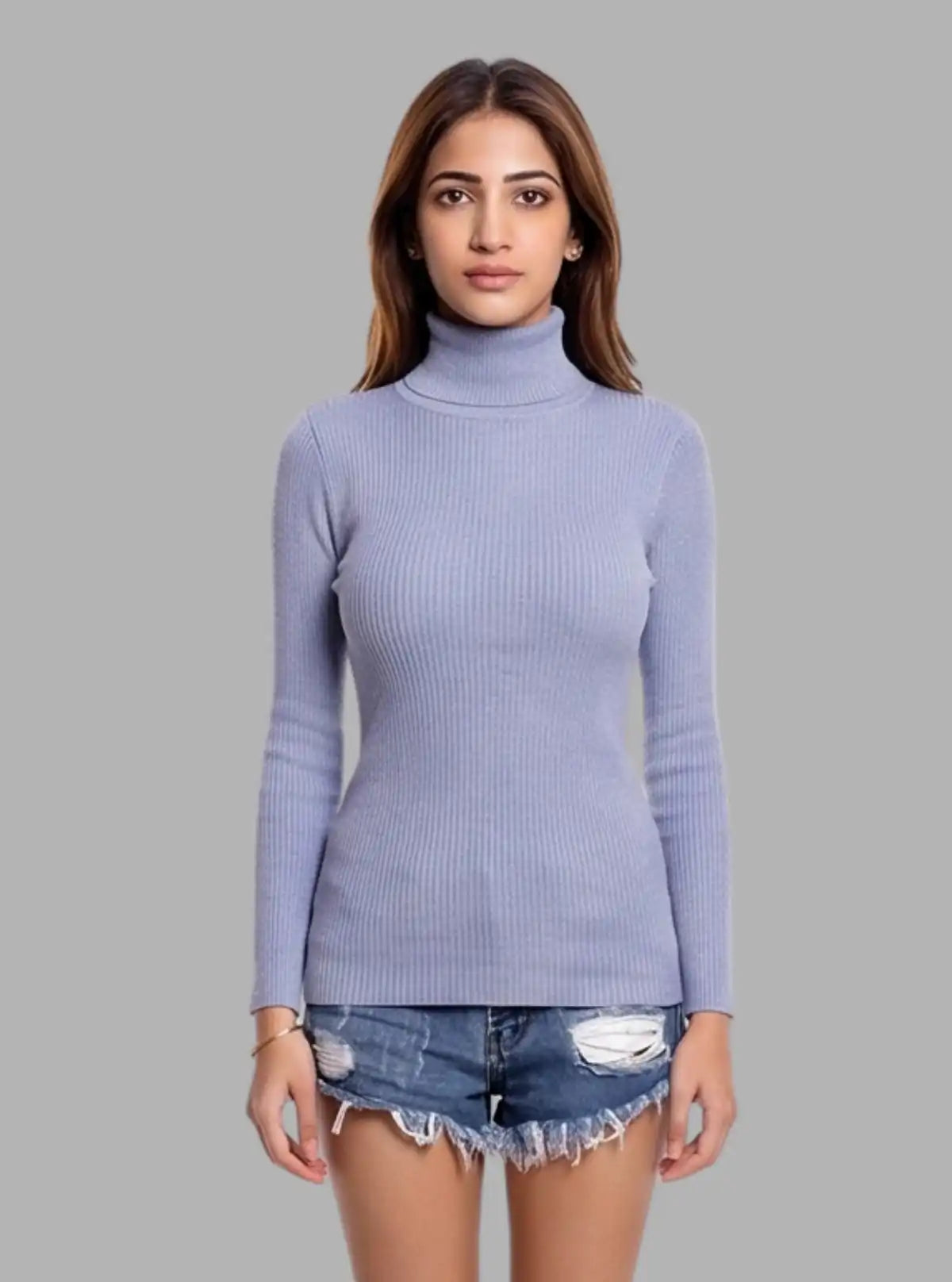 Women’s Dusted Blue Turtle Neck Top – Stylish & Comfortable | Boer & Fitch