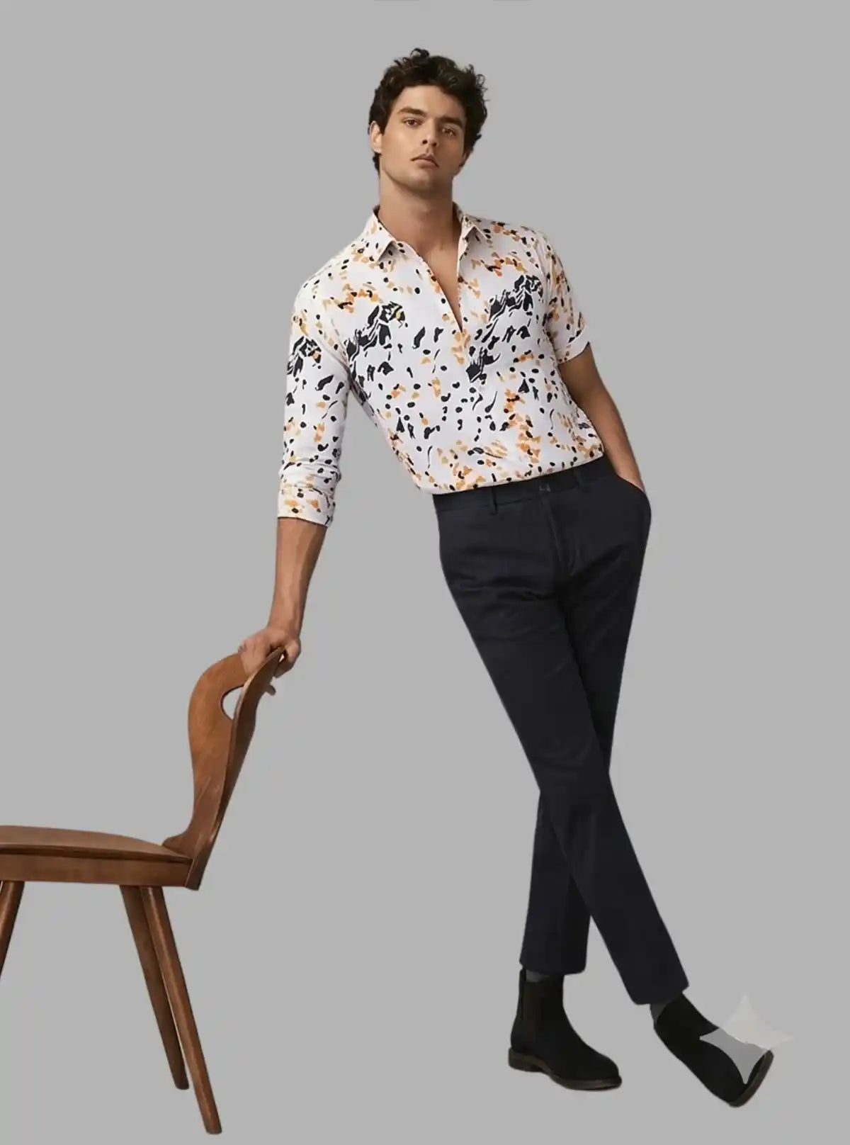 Men’s White Shirt with All-Over Graphic Print | Boer & Fitch