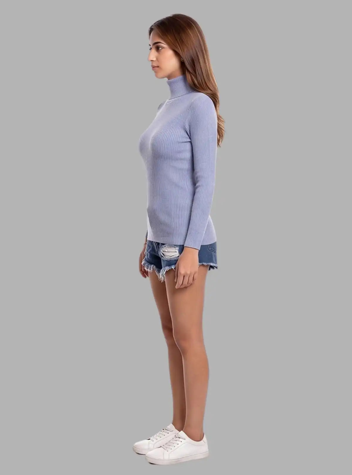 Women’s Dusted Blue Turtle Neck Top – Stylish & Comfortable | Boer & Fitch