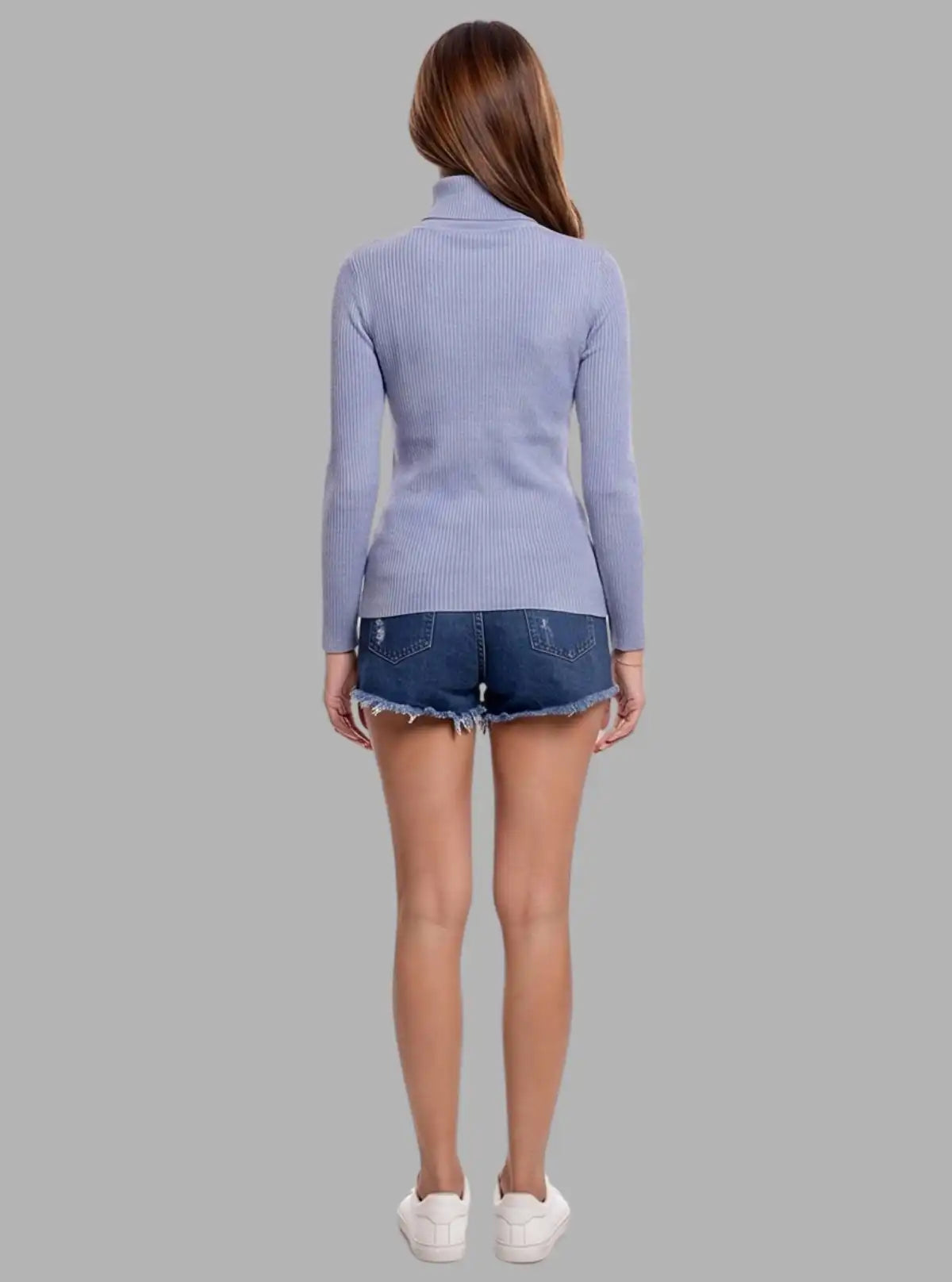 Women’s Dusted Blue Turtle Neck Top – Stylish & Comfortable | Boer & Fitch