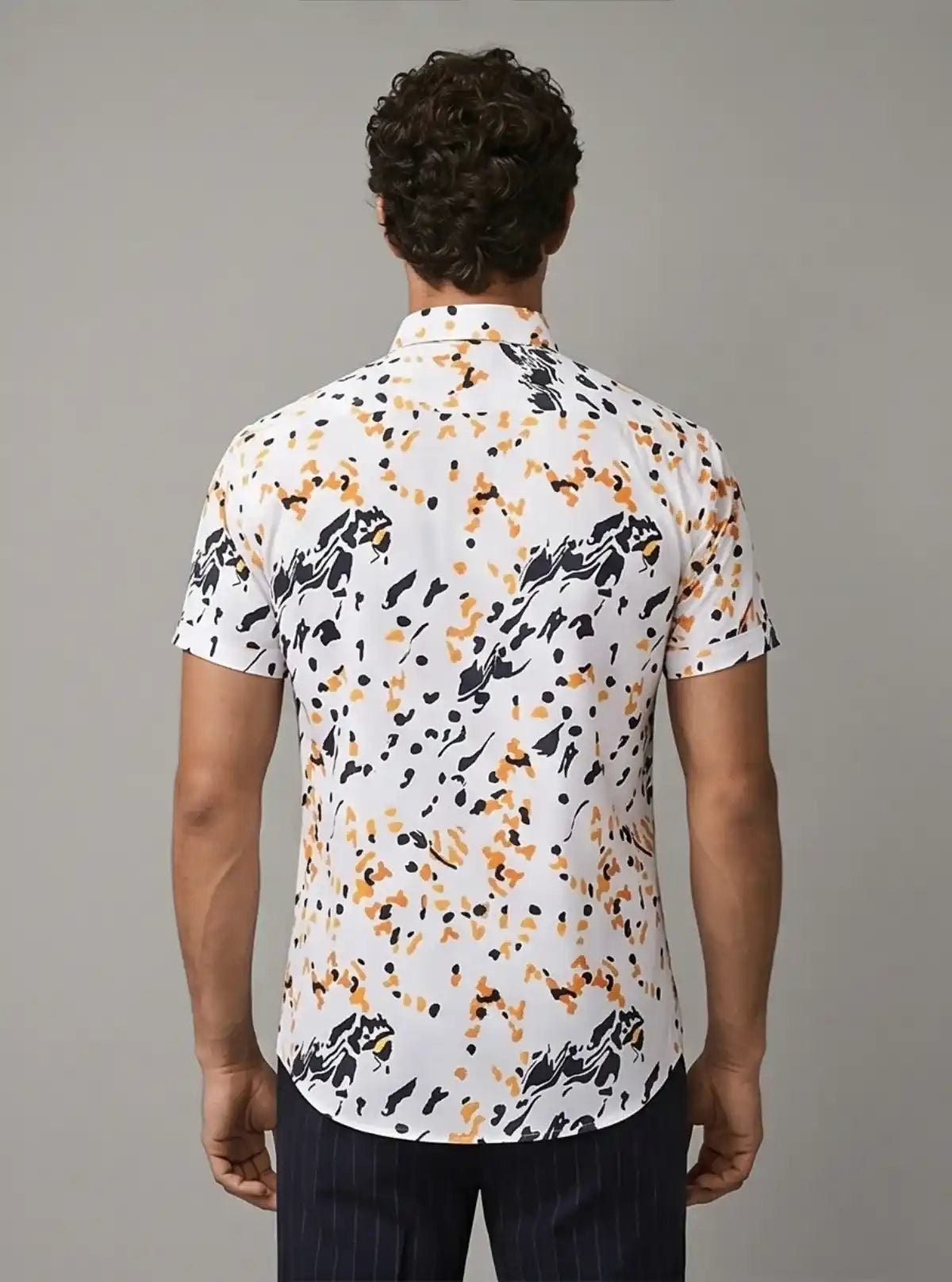 Men’s White Shirt with All-Over Graphic Print | Boer & Fitch