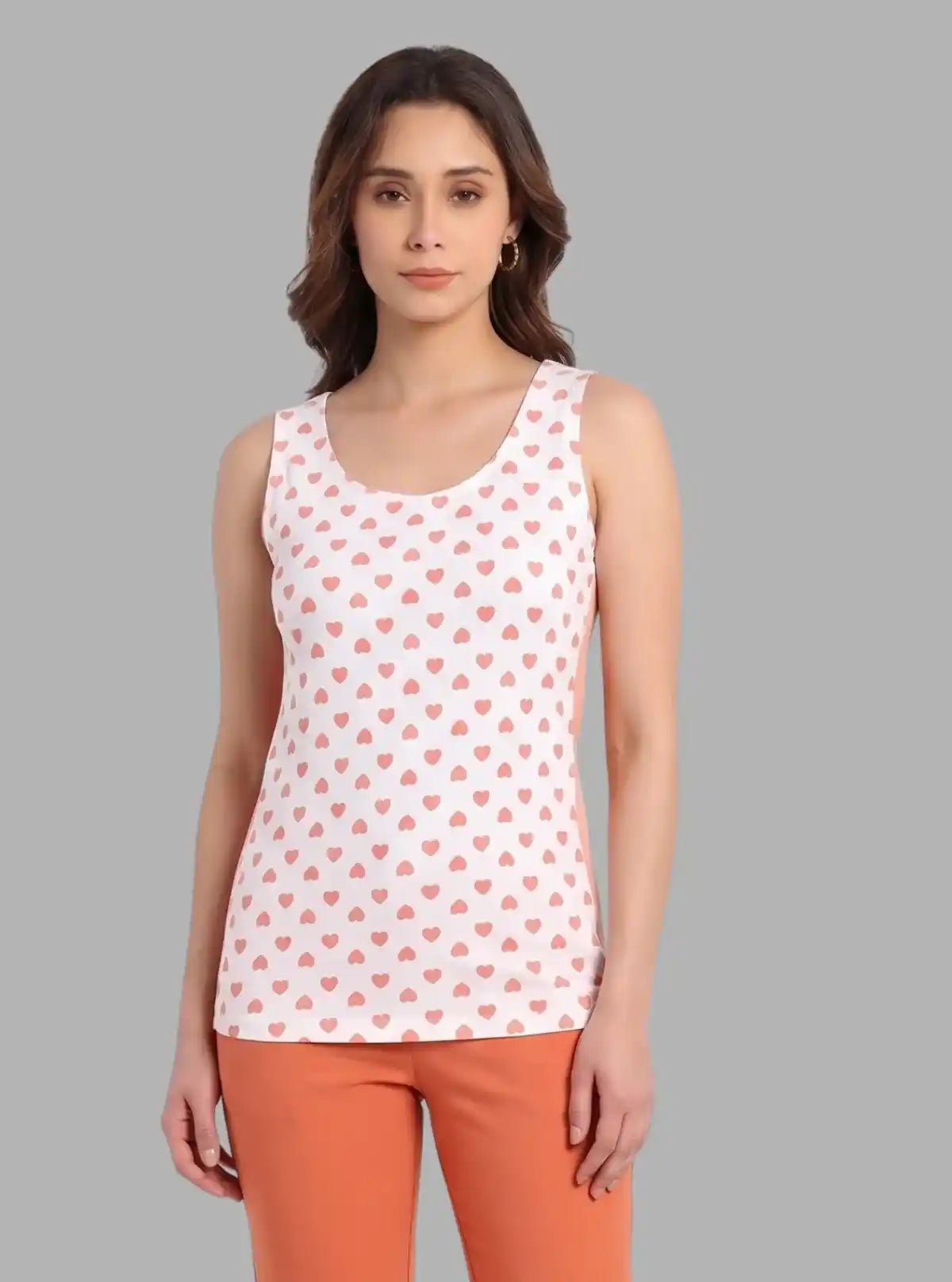 Women's White All-Over Heart Print Sleeveless Cotton Jersey Top by Boer & Fitch