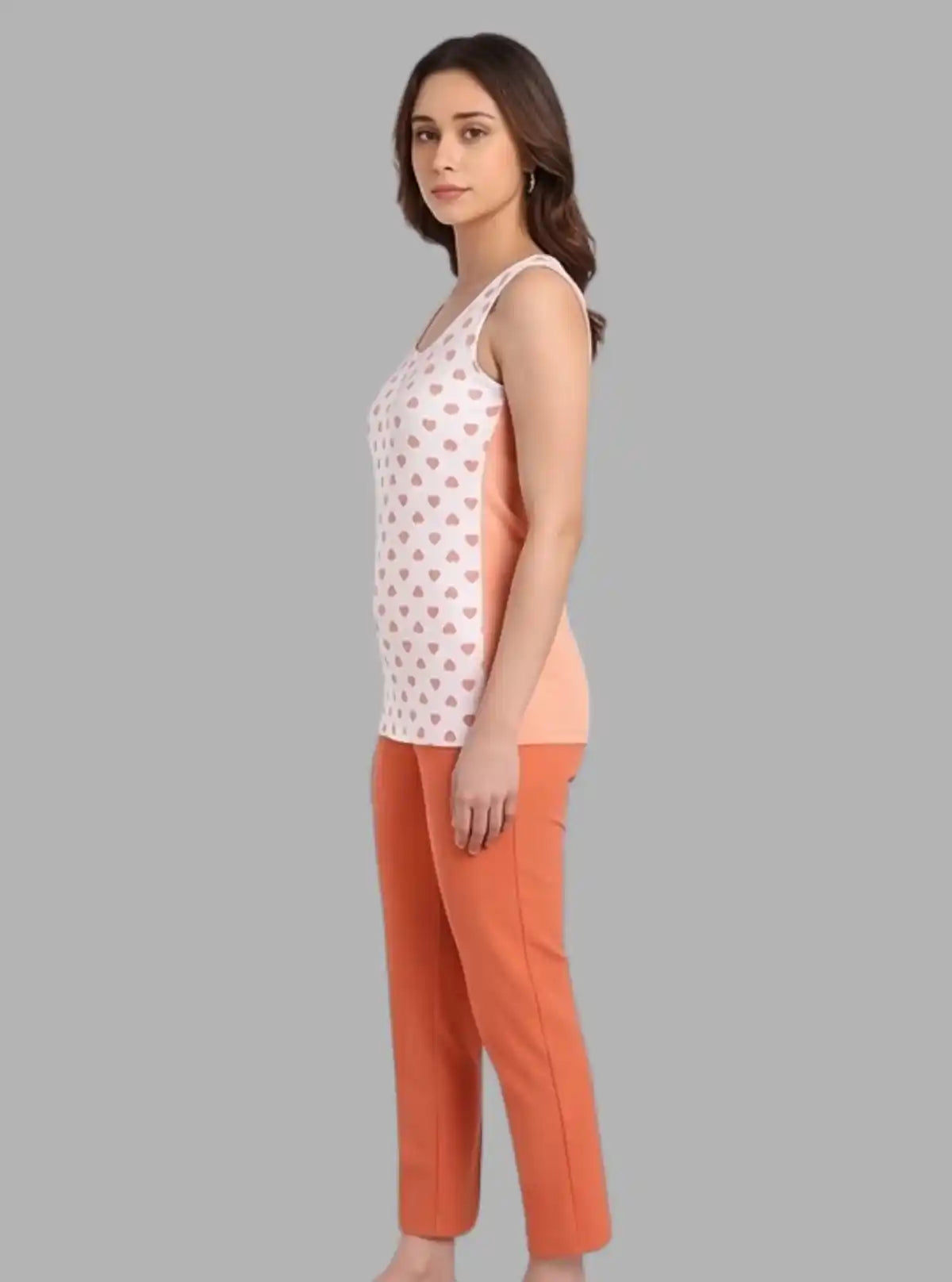 Women's White All-Over Heart Print Sleeveless Cotton Jersey Top by Boer & Fitch