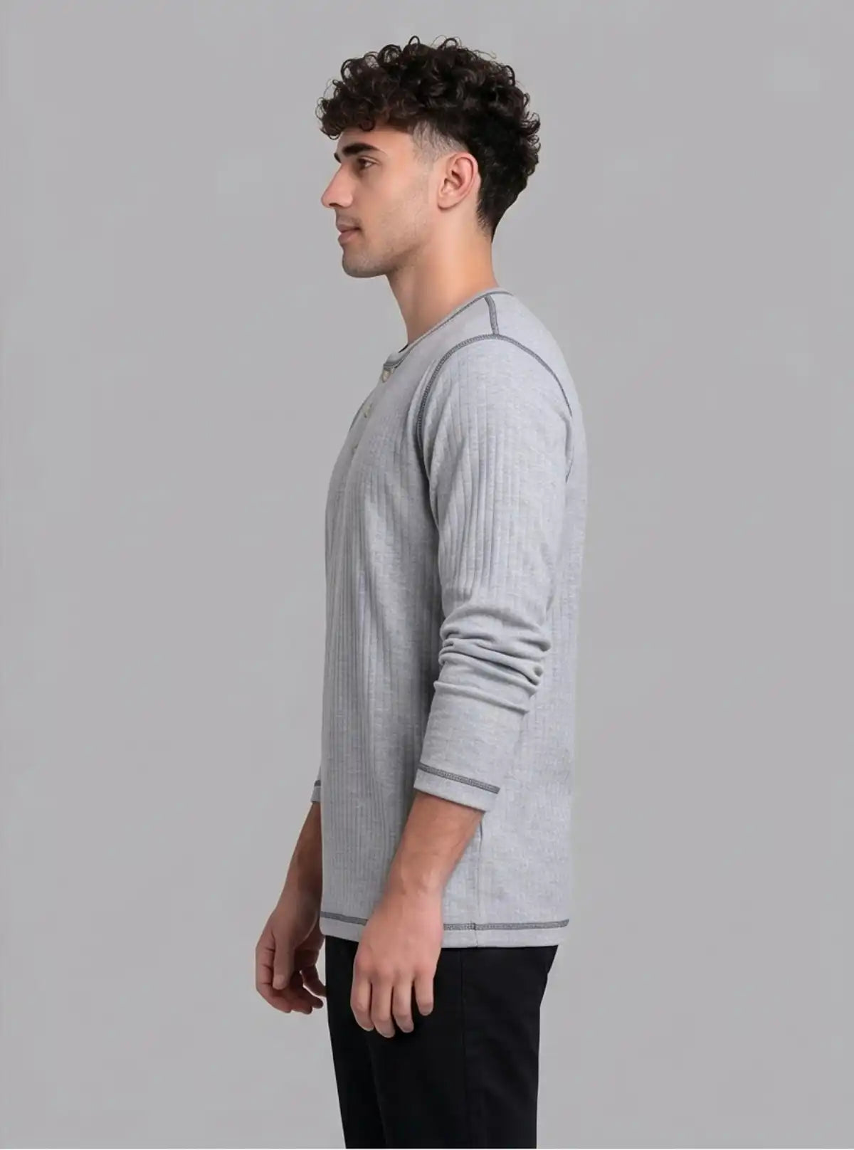 Grey Melange Henley T-Shirt for Men – Casual Comfort by Boer and Fitch