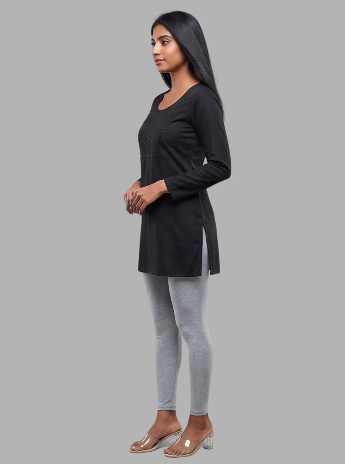 Women's Grey Melange Ankle Legging – Cotton Elastane Jersey by Boer & Fitch