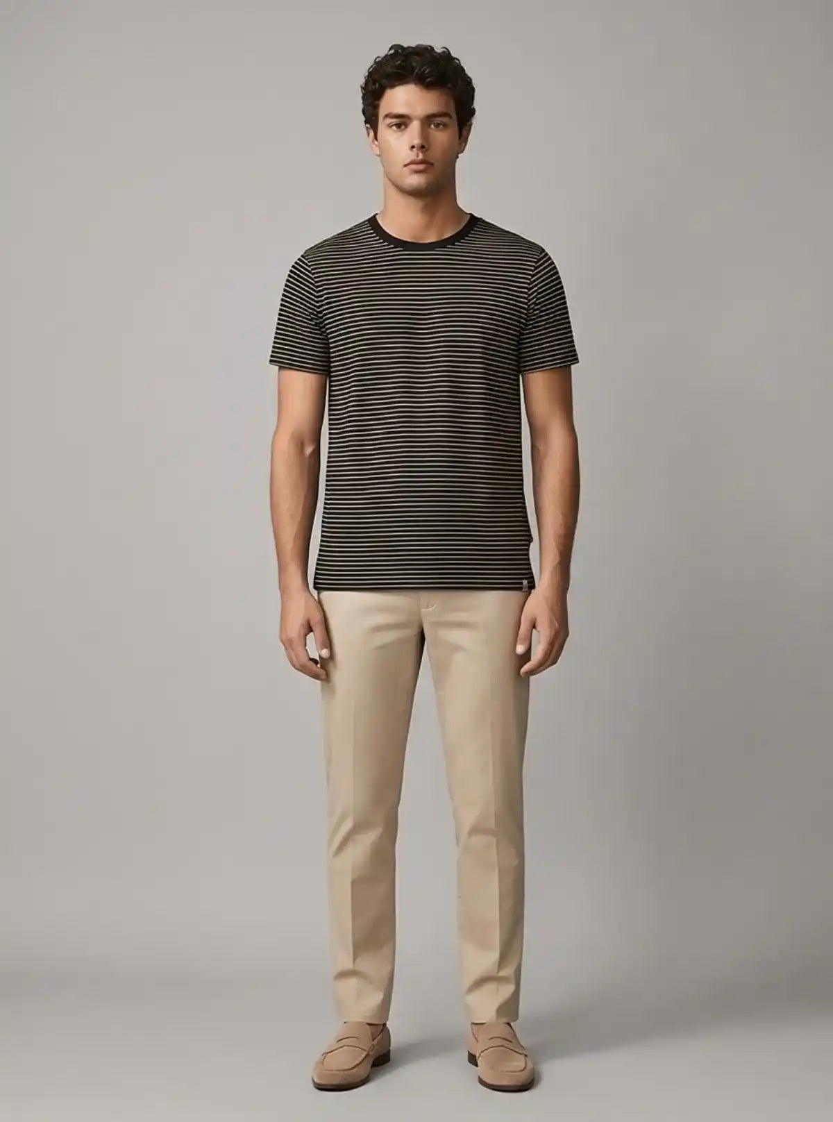 Men's Elegant Vertical Striped Round Neck T-Shirt – Smart Casual Redefined