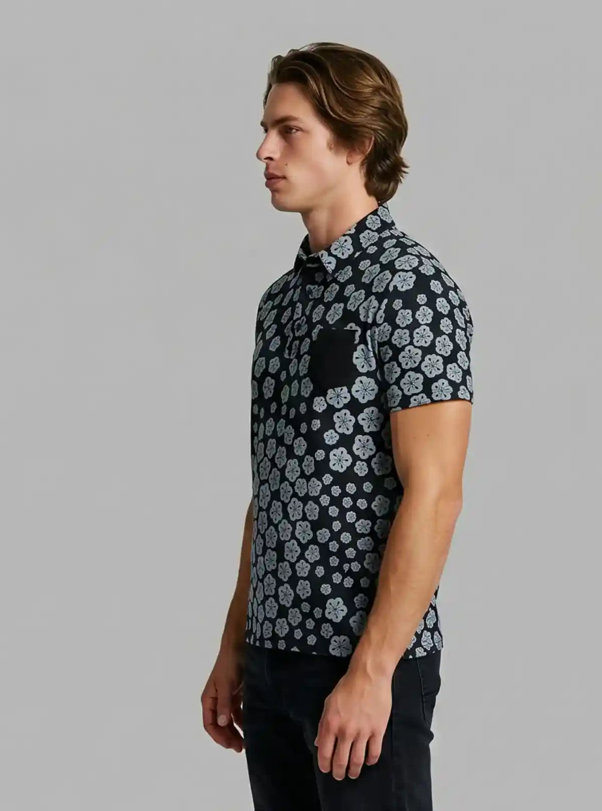 Men’s Floral Stamp Polo T-Shirt  – Stylish, Fresh & Versatile