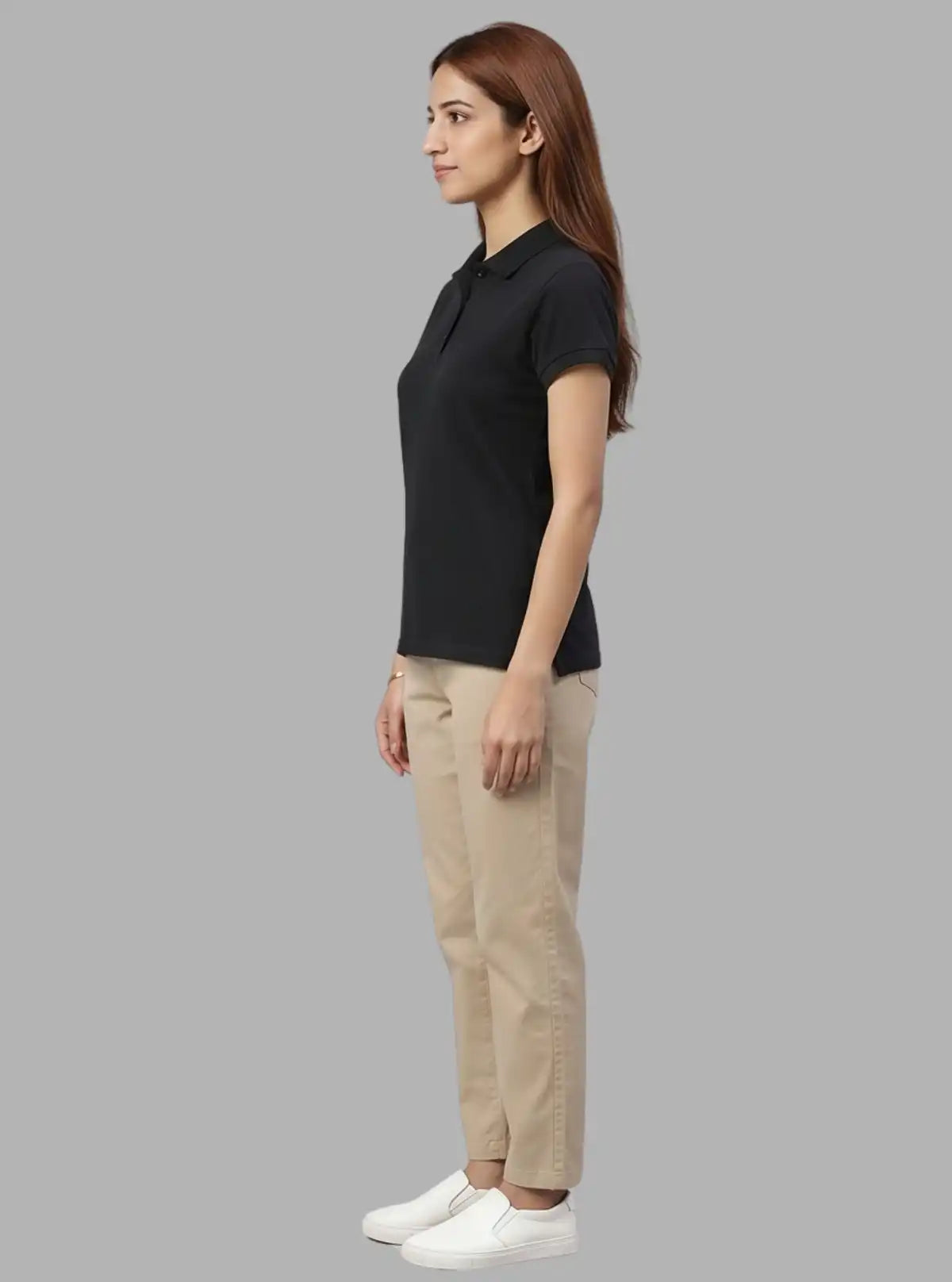 Women's Black Polo T-Shirt with Short Sleeves in Cotton Piqué Fabric | Boer & Fitch