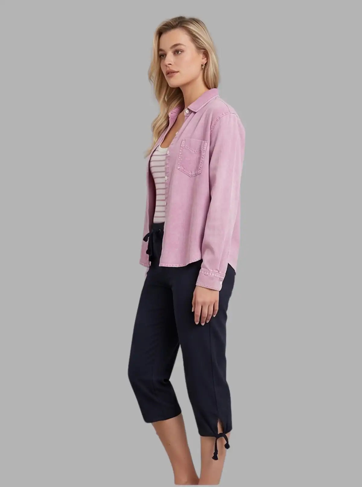 Women’s Navy Relaxed Fit Cotton Jersey Capri – Breathable Everyday Essential