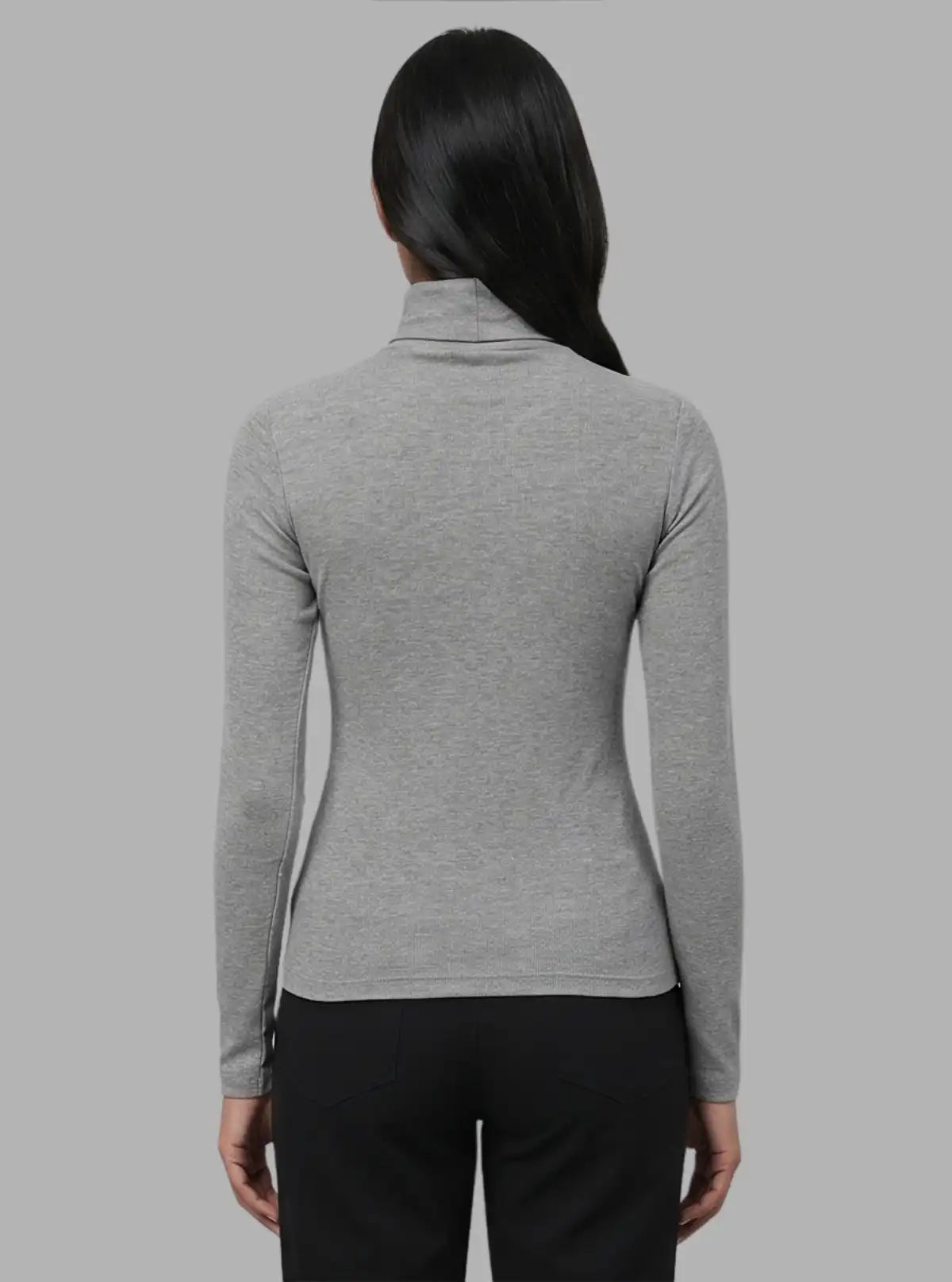 Women’s Dark Melange Ribbed Turtle Neck Pullover with Long Sleeves