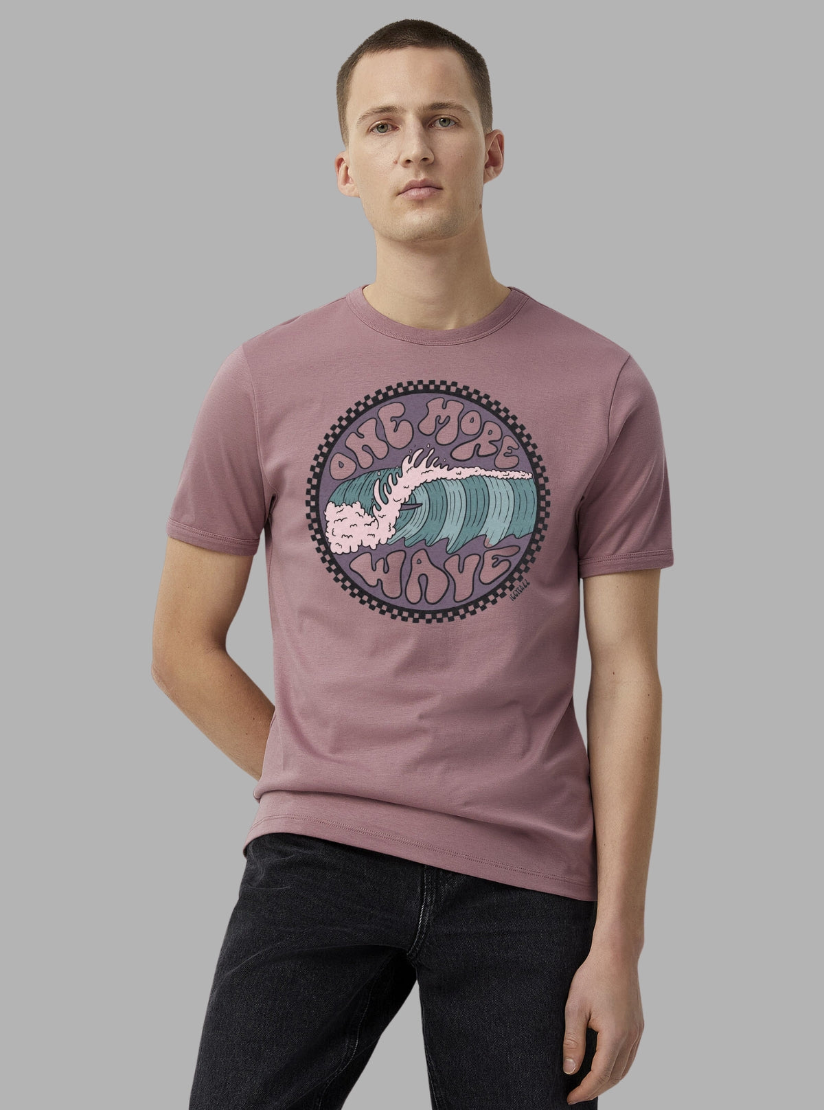 Men's Lilac Wave Print Crew Neck T-Shirt | 100% Cotton by Boer and Fitch
