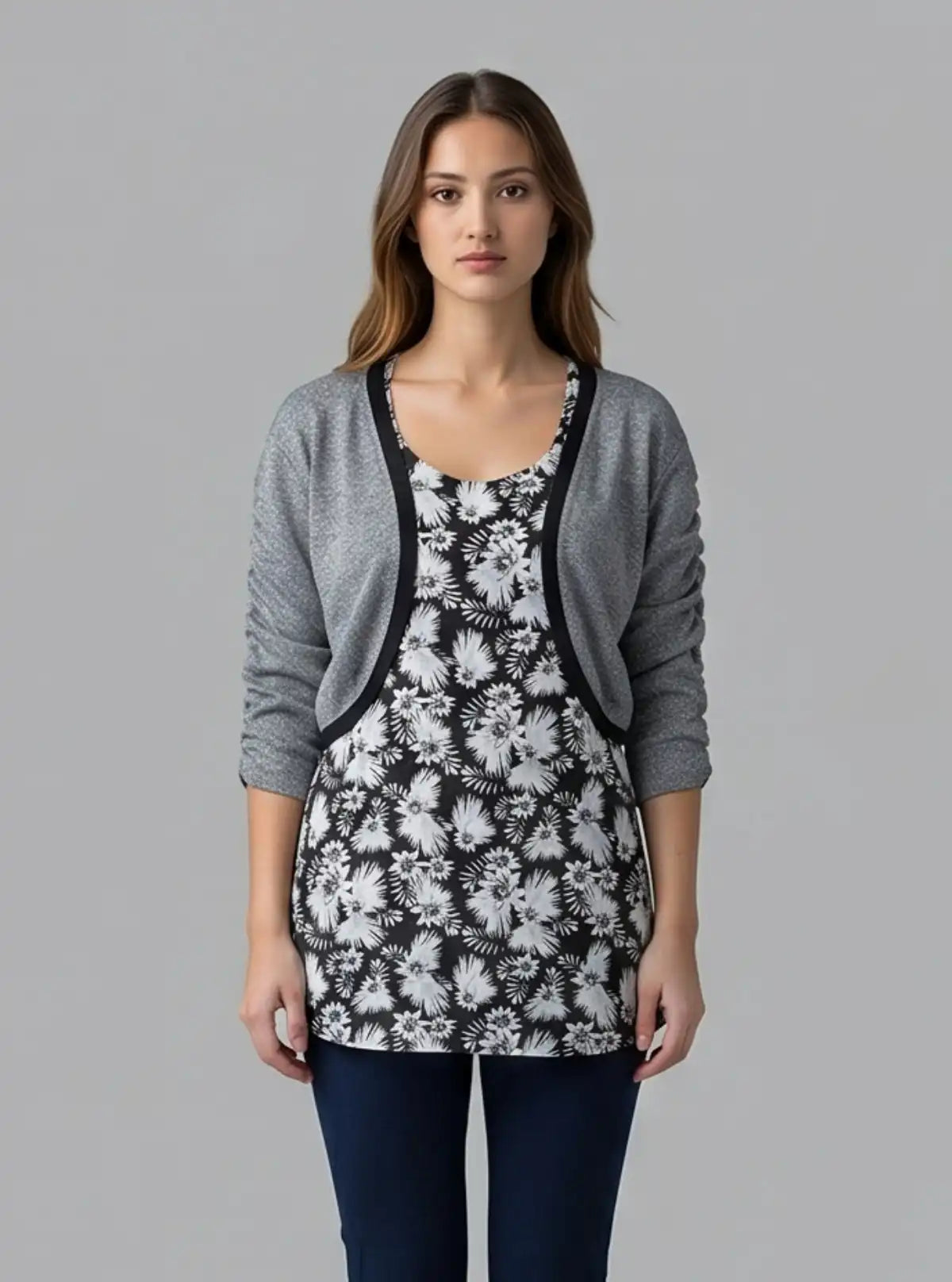 Women's Lurex Overcoat with Floral Printed Inner in Cotton Feather Fabric