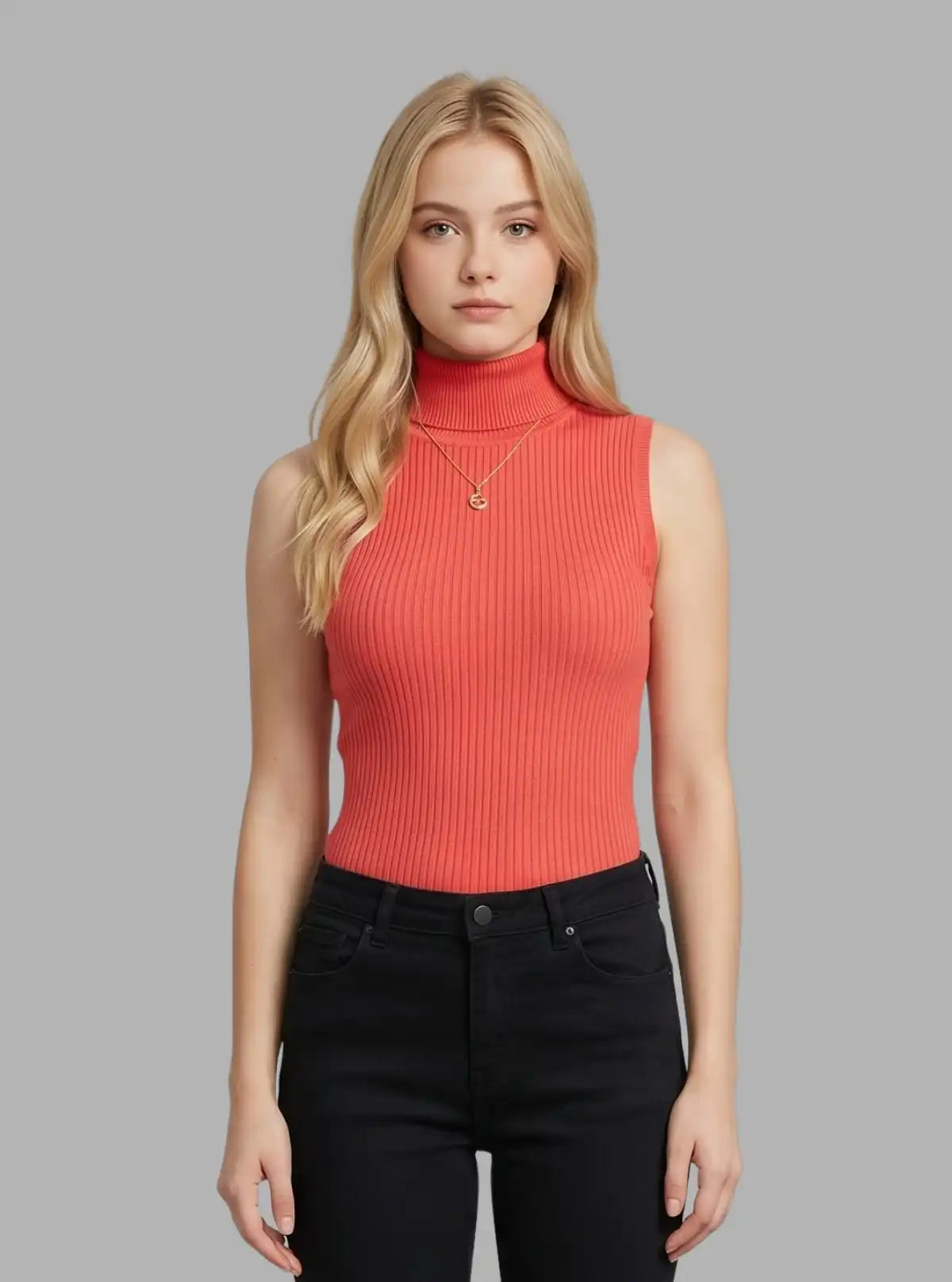 Women’s Cherry Red Flat Knit High Neck Sleeveless Top – Trendy & Comfortable | Boer & Fitch