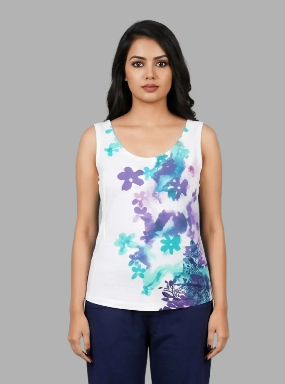 Women’s Sleeveless White Floral Cotton Top – Chic Casual by Boer and Fitch
