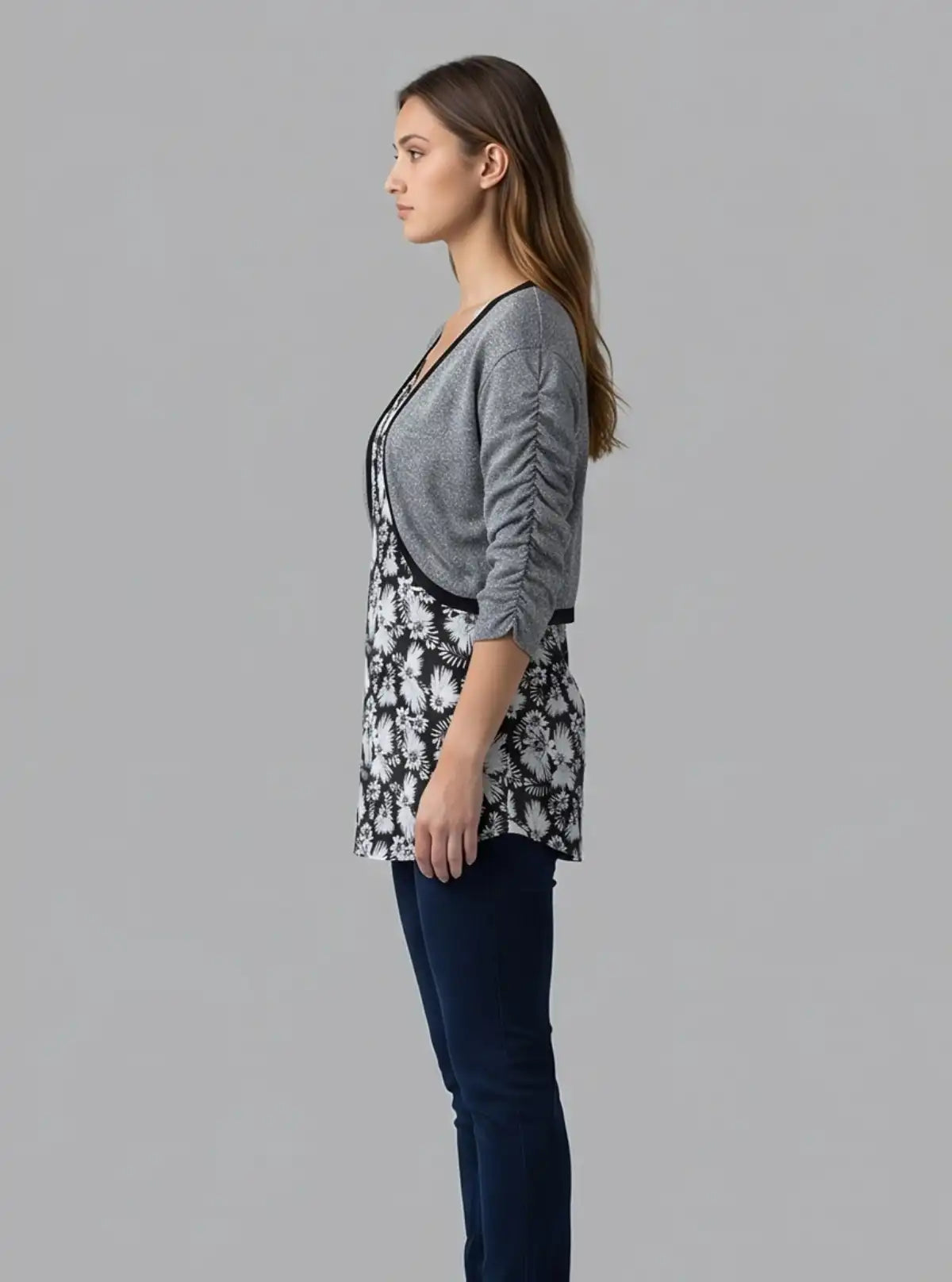 Women's Lurex Overcoat with Floral Printed Inner in Cotton Feather Fabric
