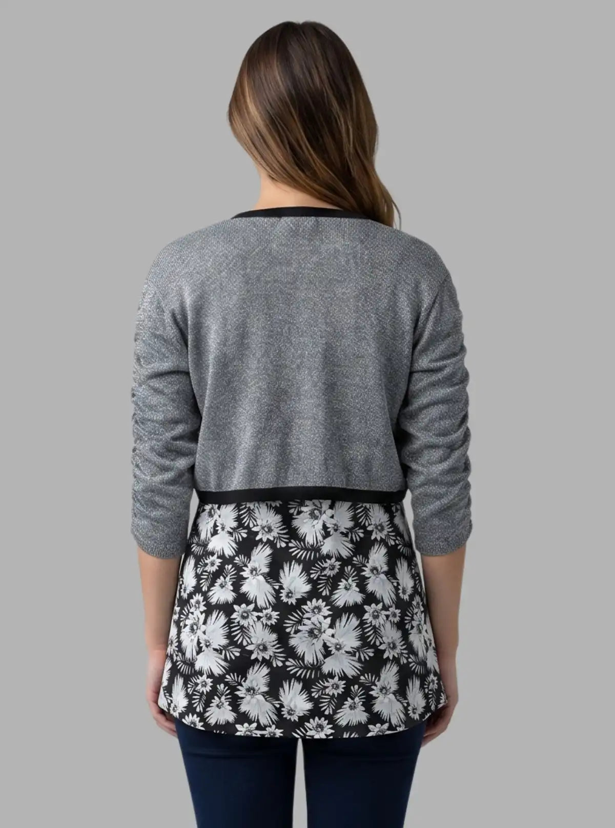Women's Lurex Overcoat with Floral Printed Inner in Cotton Feather Fabric