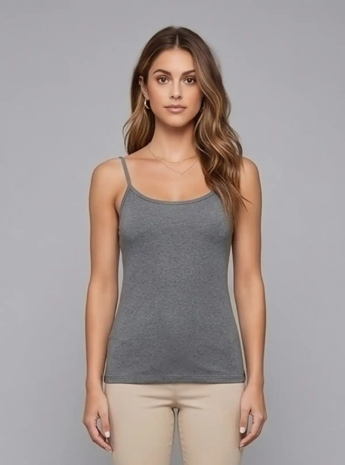 Women’s Charcoal Spaghetti Top – Casual Cotton Essential by Boer and Fitch