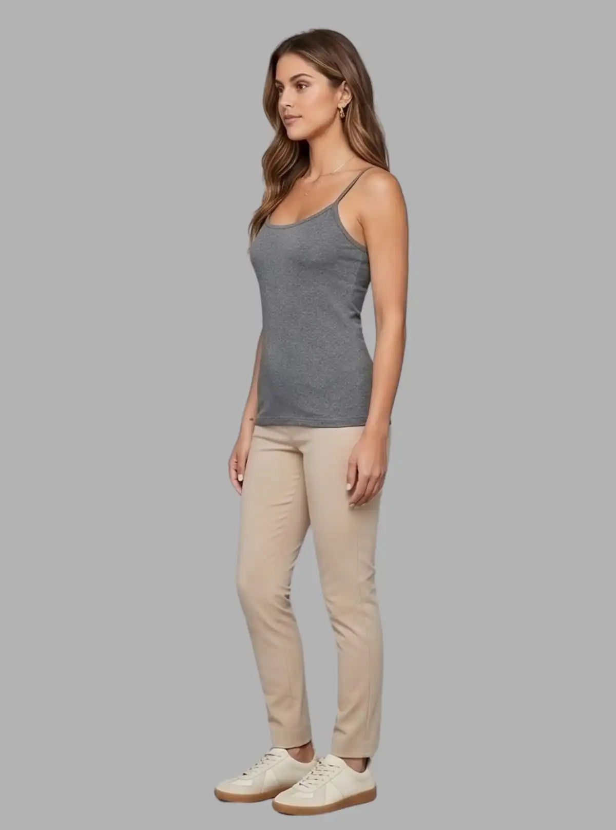 Women’s Charcoal Spaghetti Top – Casual Cotton Essential by Boer and Fitch