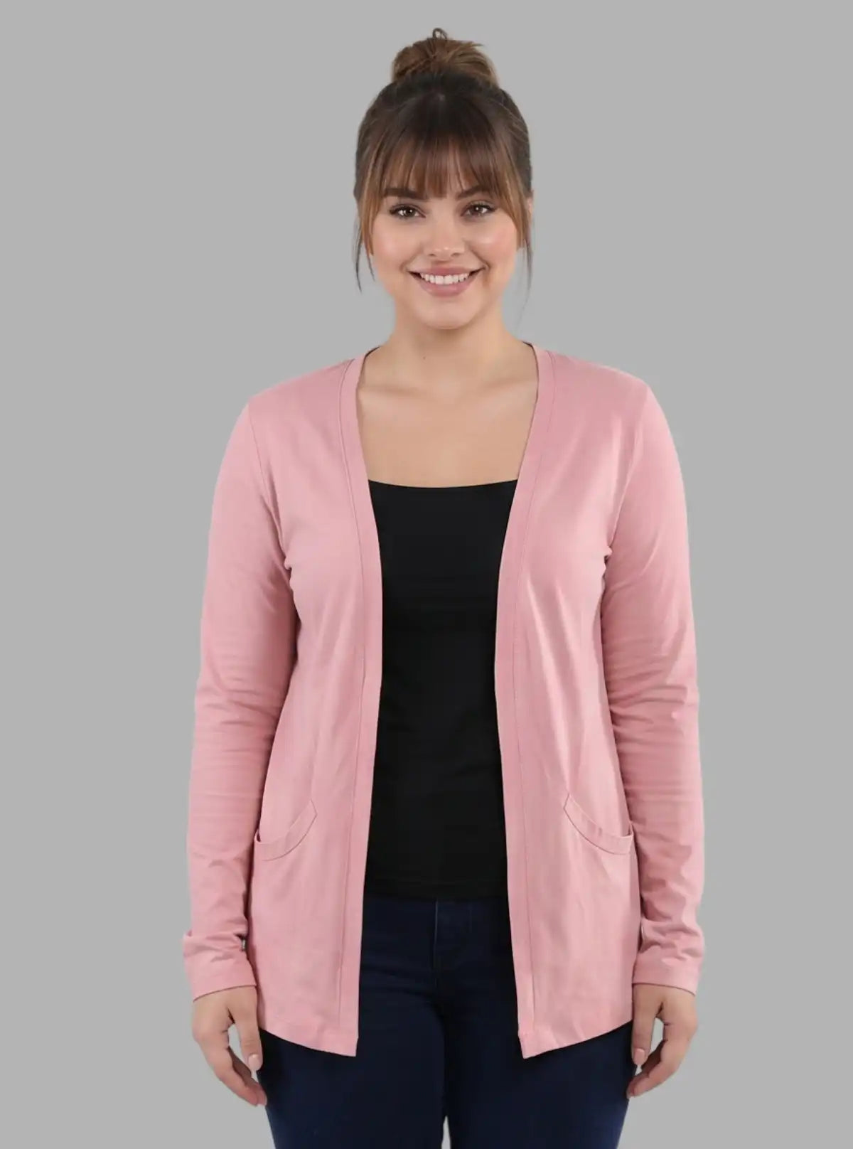 Women's Solid Pink Cotton Slub Shrug – Lightweight Layering Essential