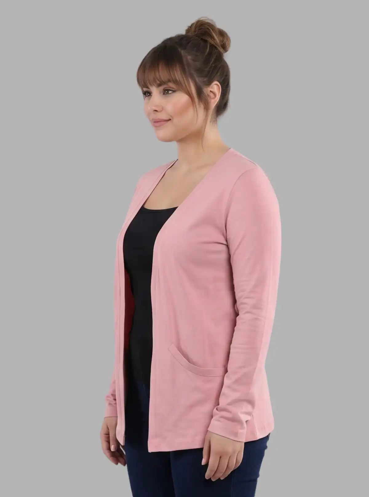 Women's Solid Pink Cotton Slub Shrug – Lightweight Layering Essential