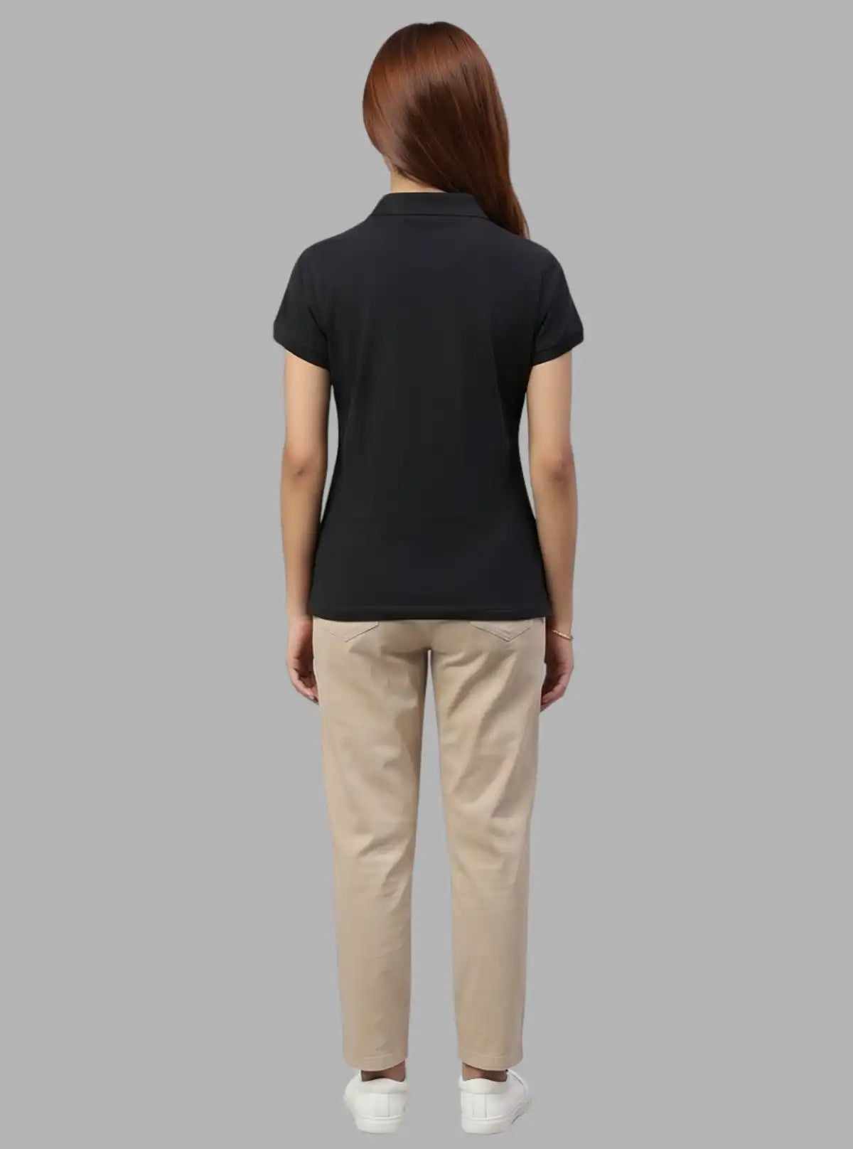 Women's Black Polo T-Shirt with Short Sleeves in Cotton Piqué Fabric | Boer & Fitch