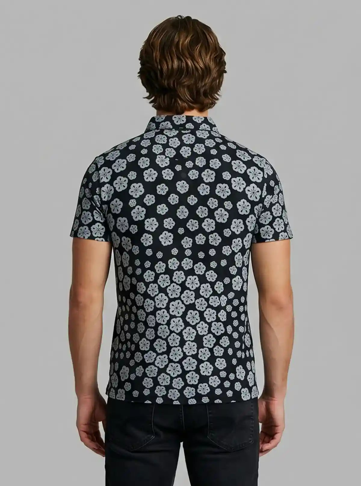 Men’s Floral Stamp Polo T-Shirt  – Stylish, Fresh & Versatile