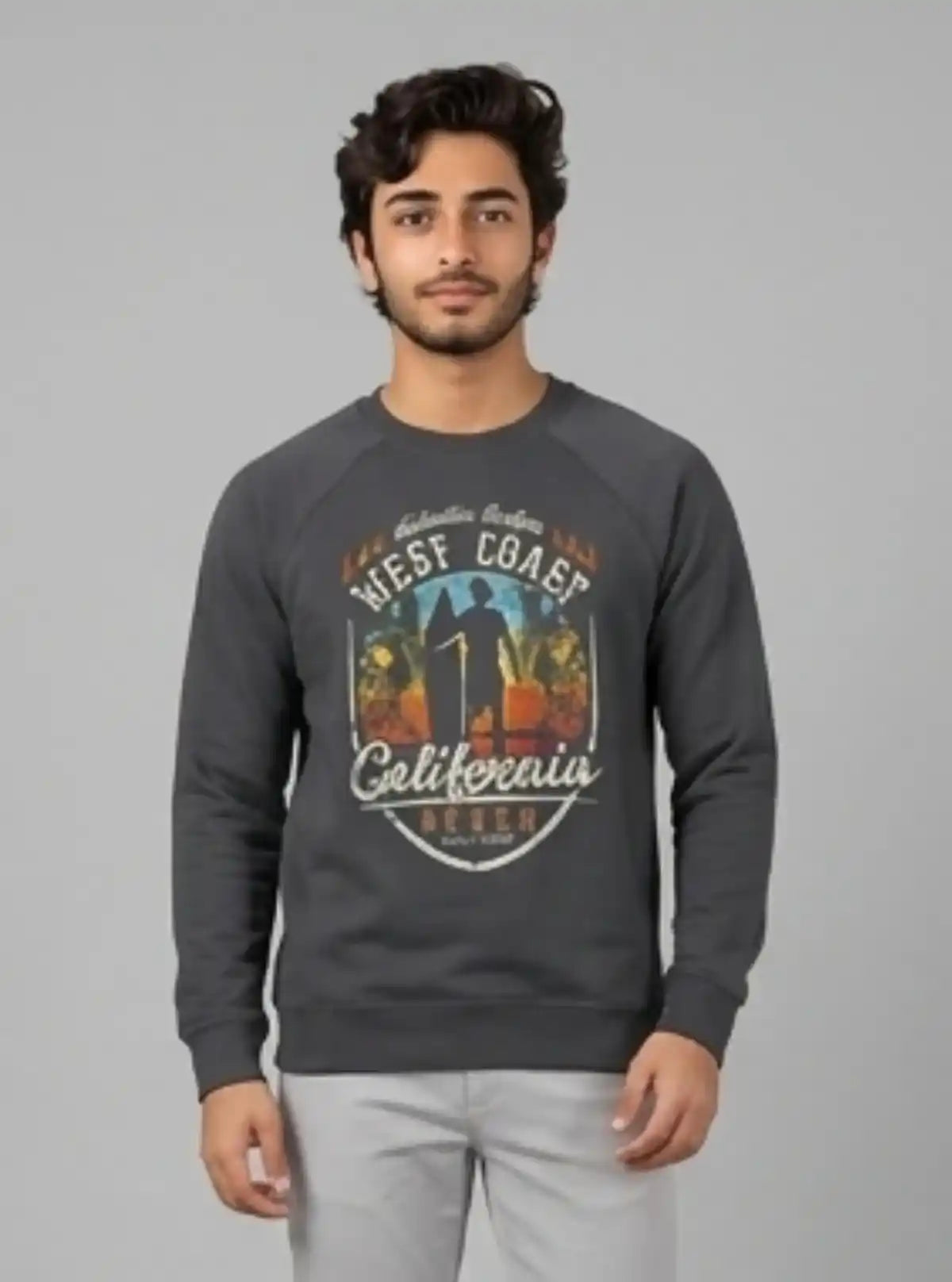 Men’s Dark Melange Printed Sweatshirt – Bold Print, Everyday Comfort