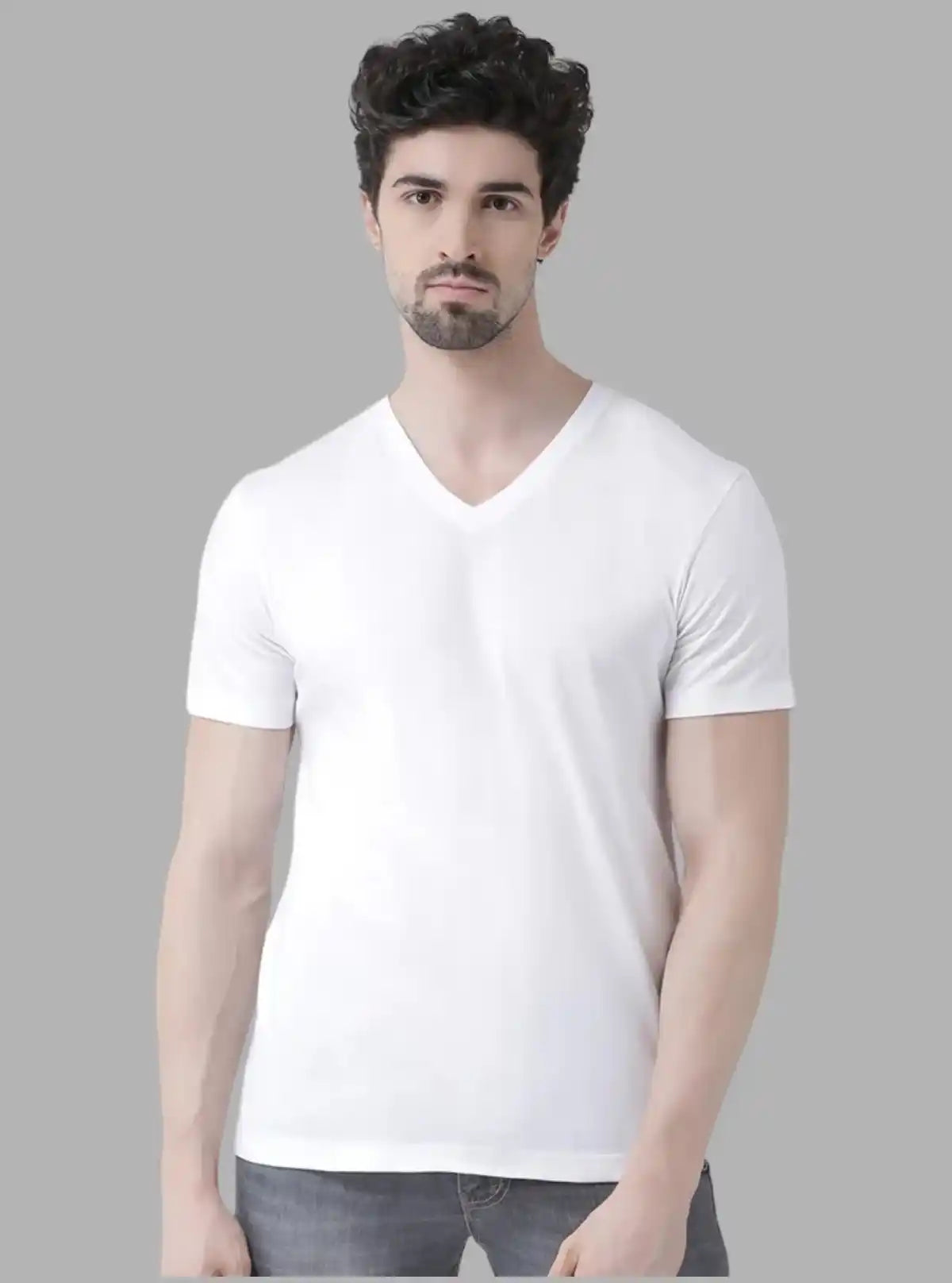 Men’s White Basic V-Neck T-Shirt – Classic Cotton Tee for Everyday Wear