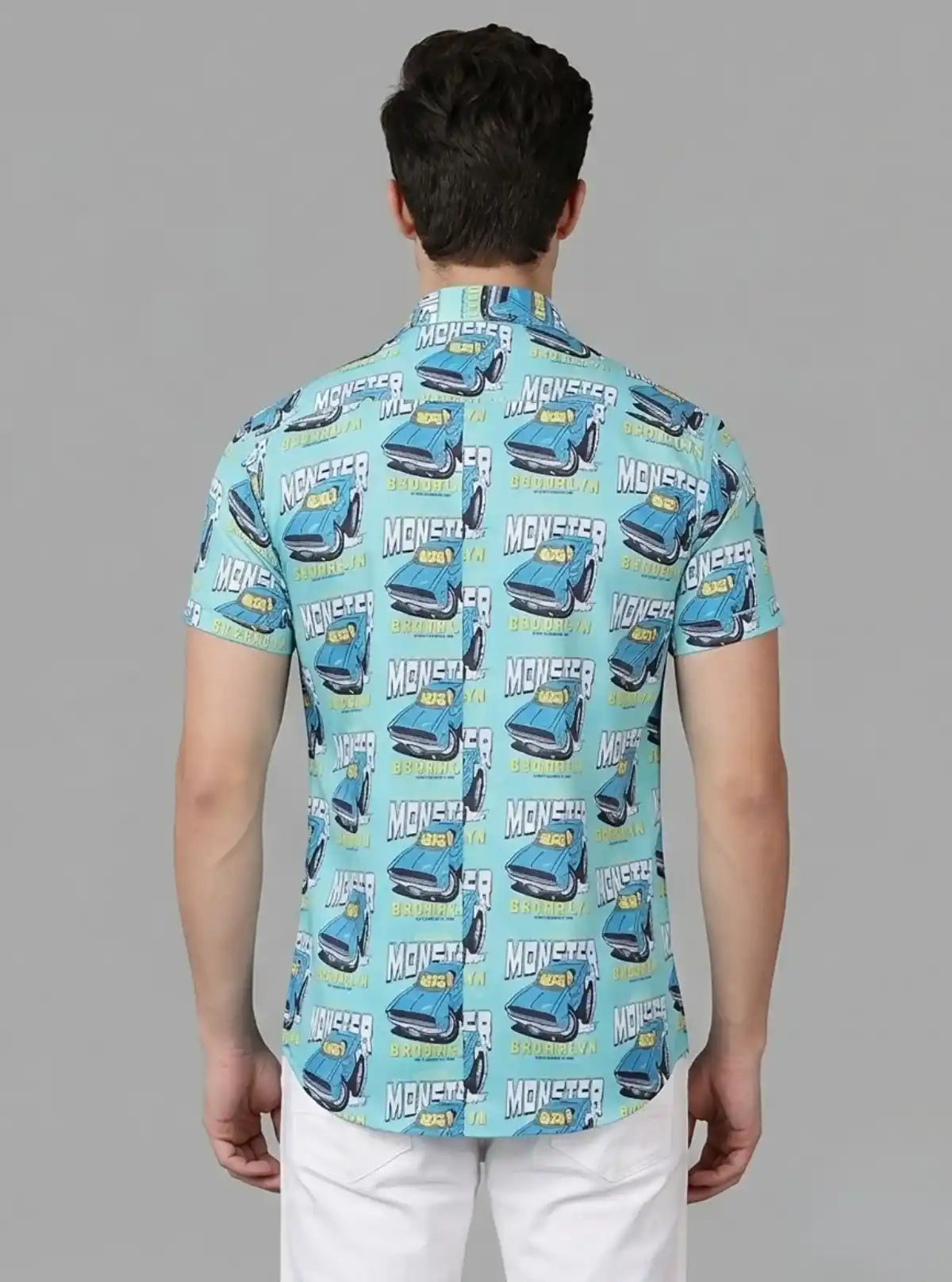 Men’s Blue Shirt with All-Over Car Graphic Print | Boer & Fitch