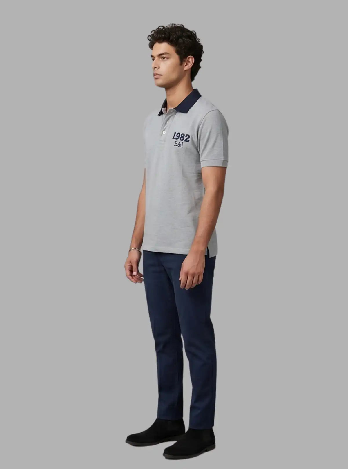 Navy Collared Grey Polo T-Shirt – Premium Cotton by Boer & Fitch